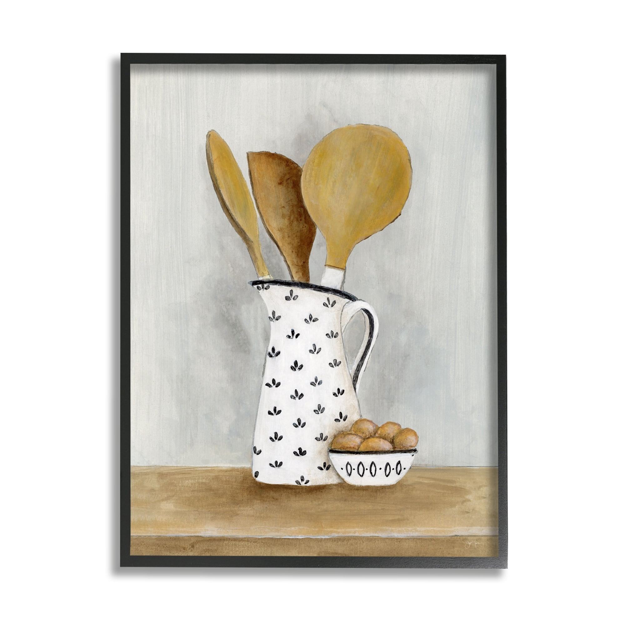 Stupell Industries Kitchen Eggs & Utensils Still Life Food & Beverage Painting Black Framed Art Print Wall Art