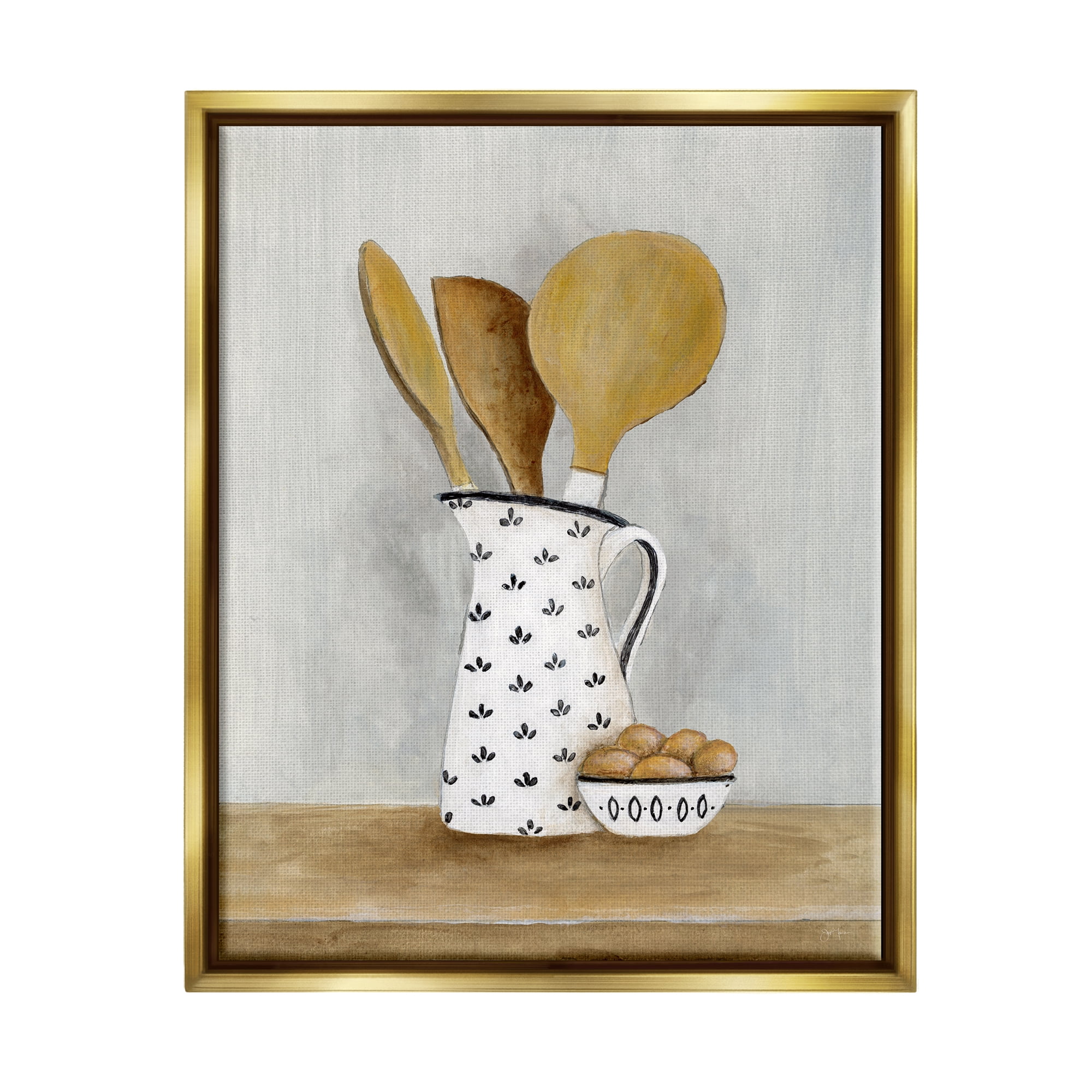 Stupell Industries Kitchen Eggs & Utensils Still Life Food & Beverage Painting Gold Floater Framed Art Print Wall Art