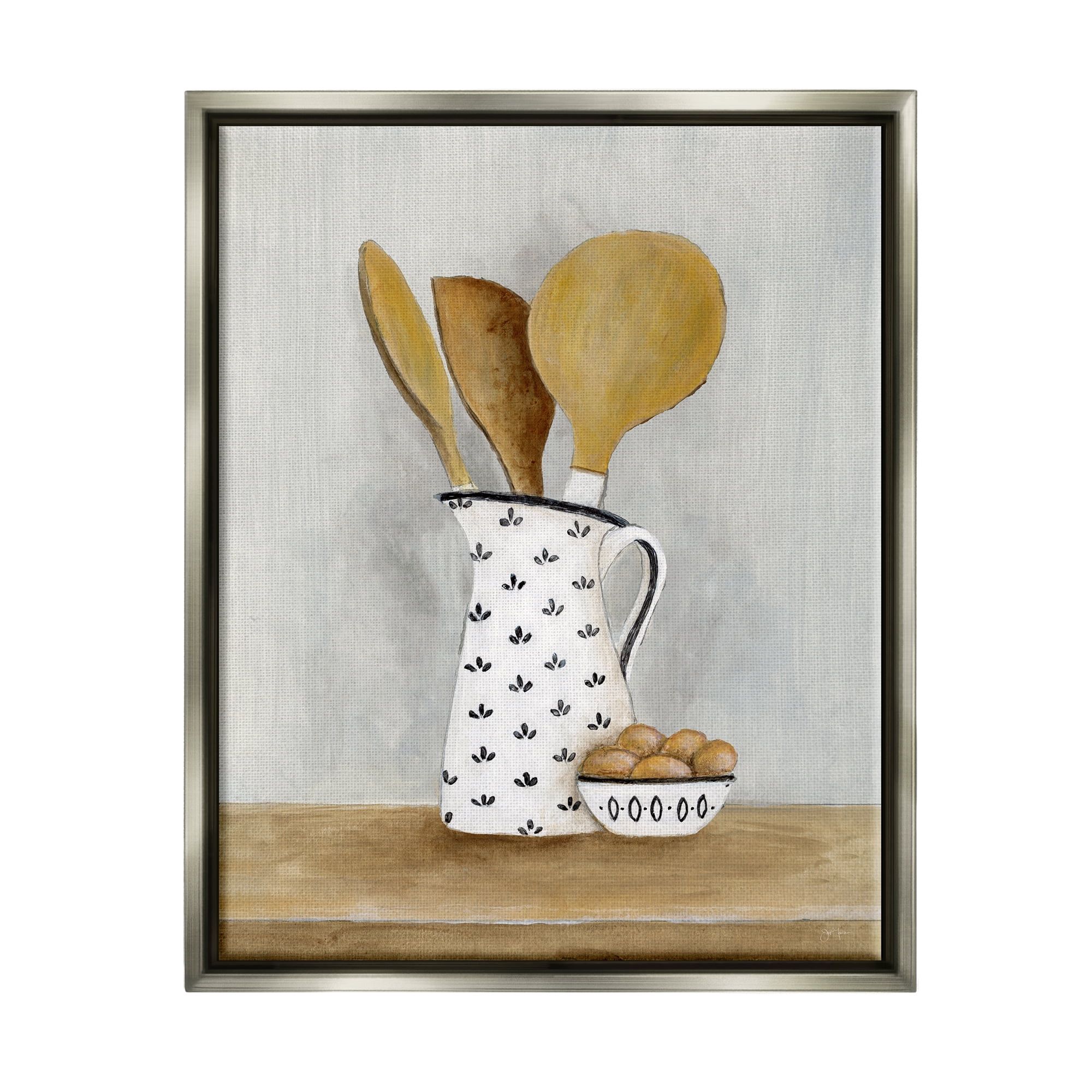 Stupell Industries Kitchen Eggs & Utensils Still Life Food & Beverage Painting Gray Floater Framed Art Print Wall Art