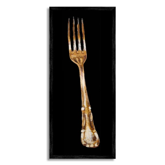 Stupell Industries Kitchen Fork Silverware Cutlery Painting Black Background Painting Black Framed Art Print Wall Art, Design by Adolf Llovea