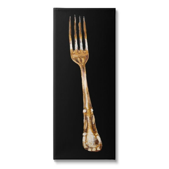 Stupell Industries Kitchen Fork Silverware Cutlery Painting Black Background Painting Gallery Wrapped Canvas Print Wall Art, Design by Adolf Llovea