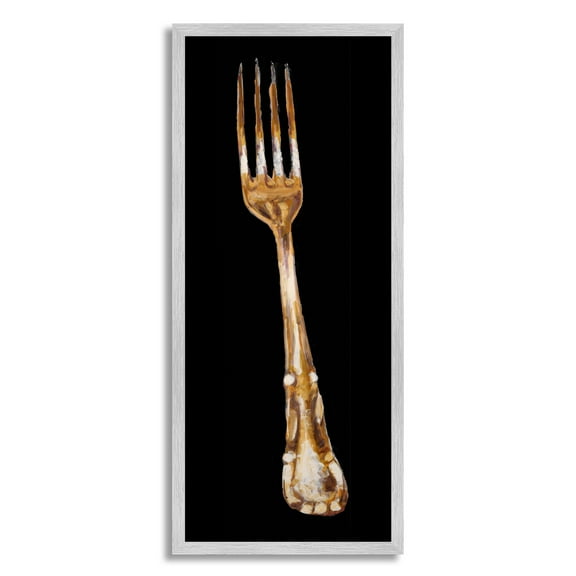 Stupell Industries Kitchen Fork Silverware Cutlery Painting Black Background Painting Gray Framed Art Print Wall Art, Design by Adolf Llovea
