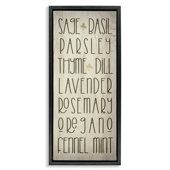 Stupell Industries Kitchen Gardening Herbs Black Framed Floater Canvas Wall Art design by Lil' Rue, 31 x 15