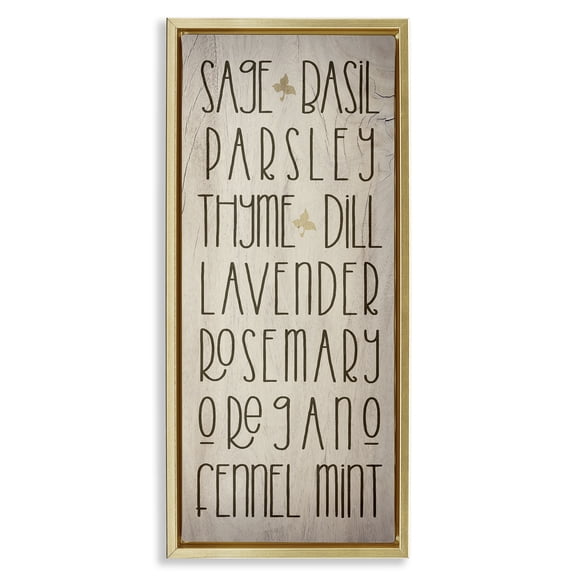 Stupell Industries Kitchen Gardening Herbs Gold Framed Floater Canvas Wall Art design by Lil' Rue, 25 x 11