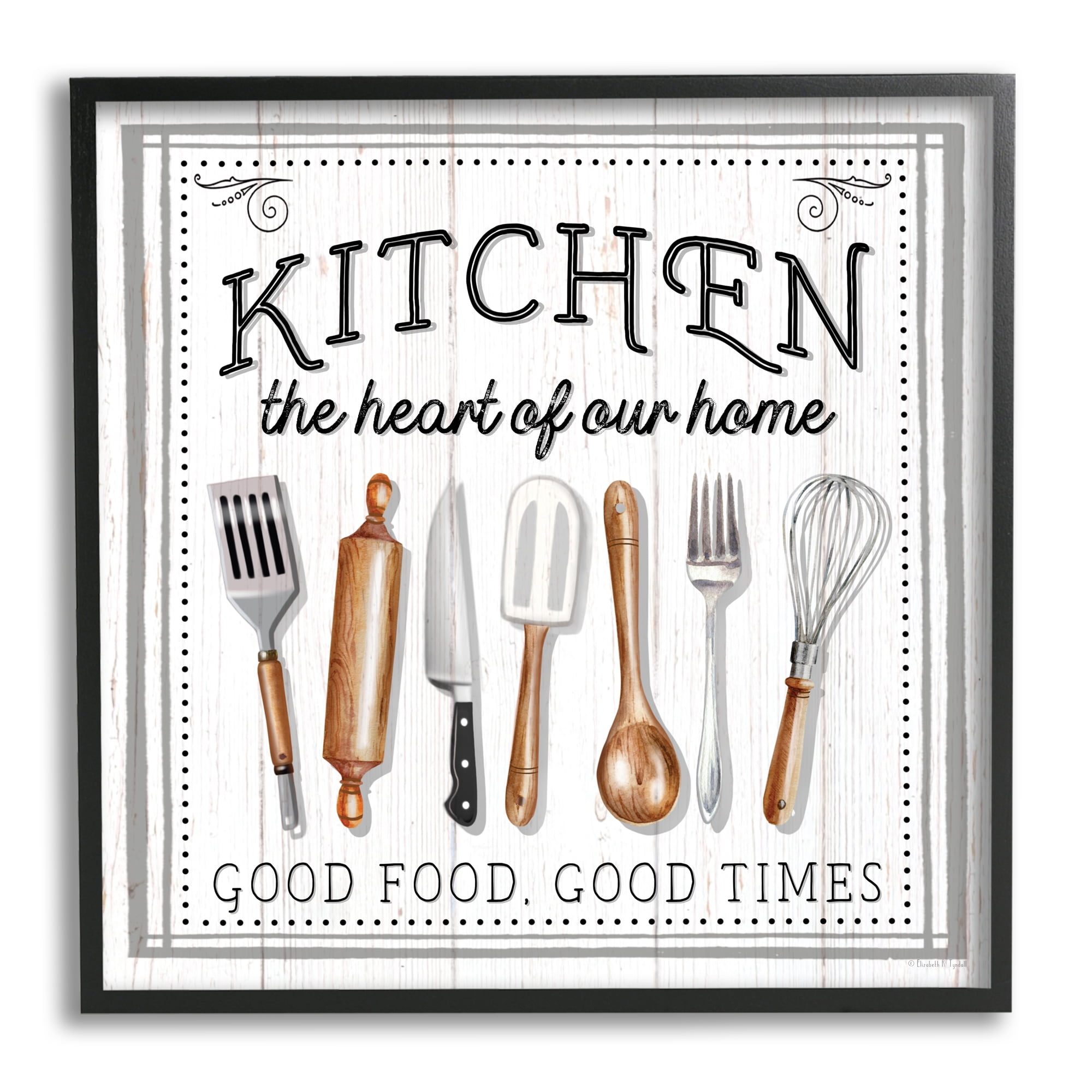 Stupell Industries Kitchen Good Food & Times Food & Beverage Painting Black Framed Art Print Wall Art, 24 x 24