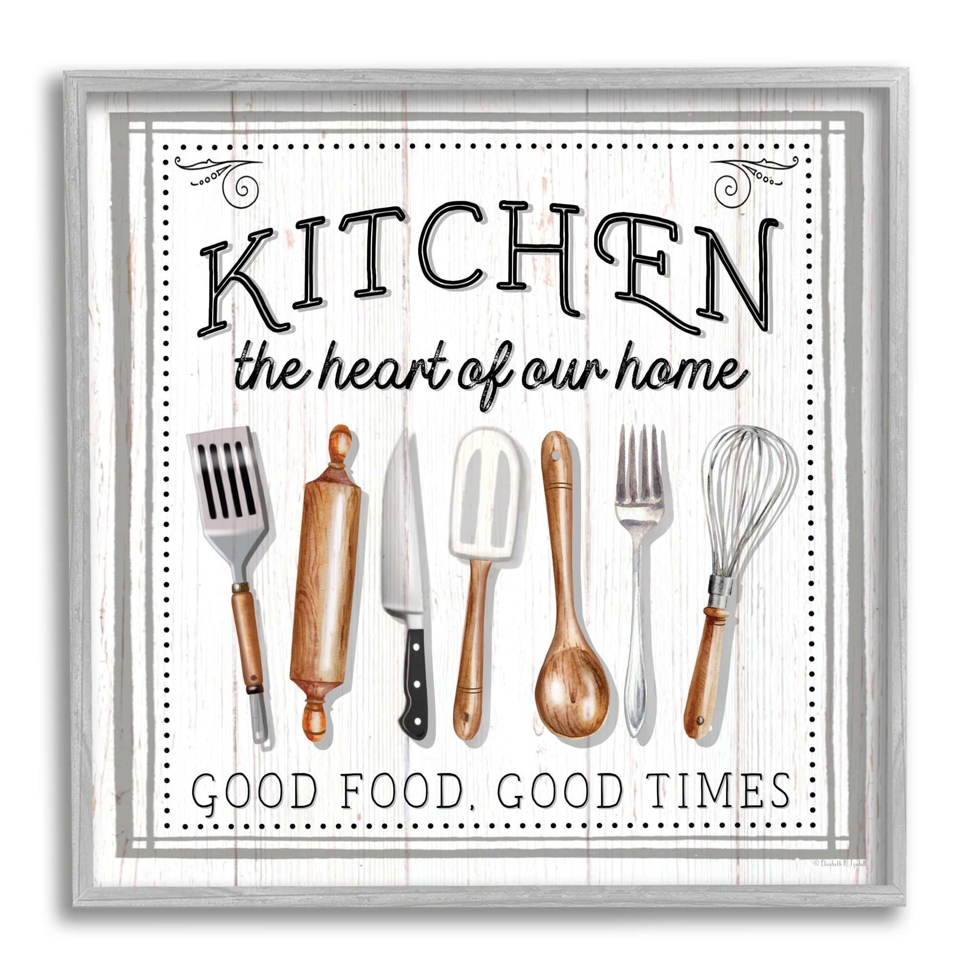 Stupell Industries Kitchen Good Food & Times Food & Beverage Painting Gray Framed Art Print Wall Art, 24 x 24