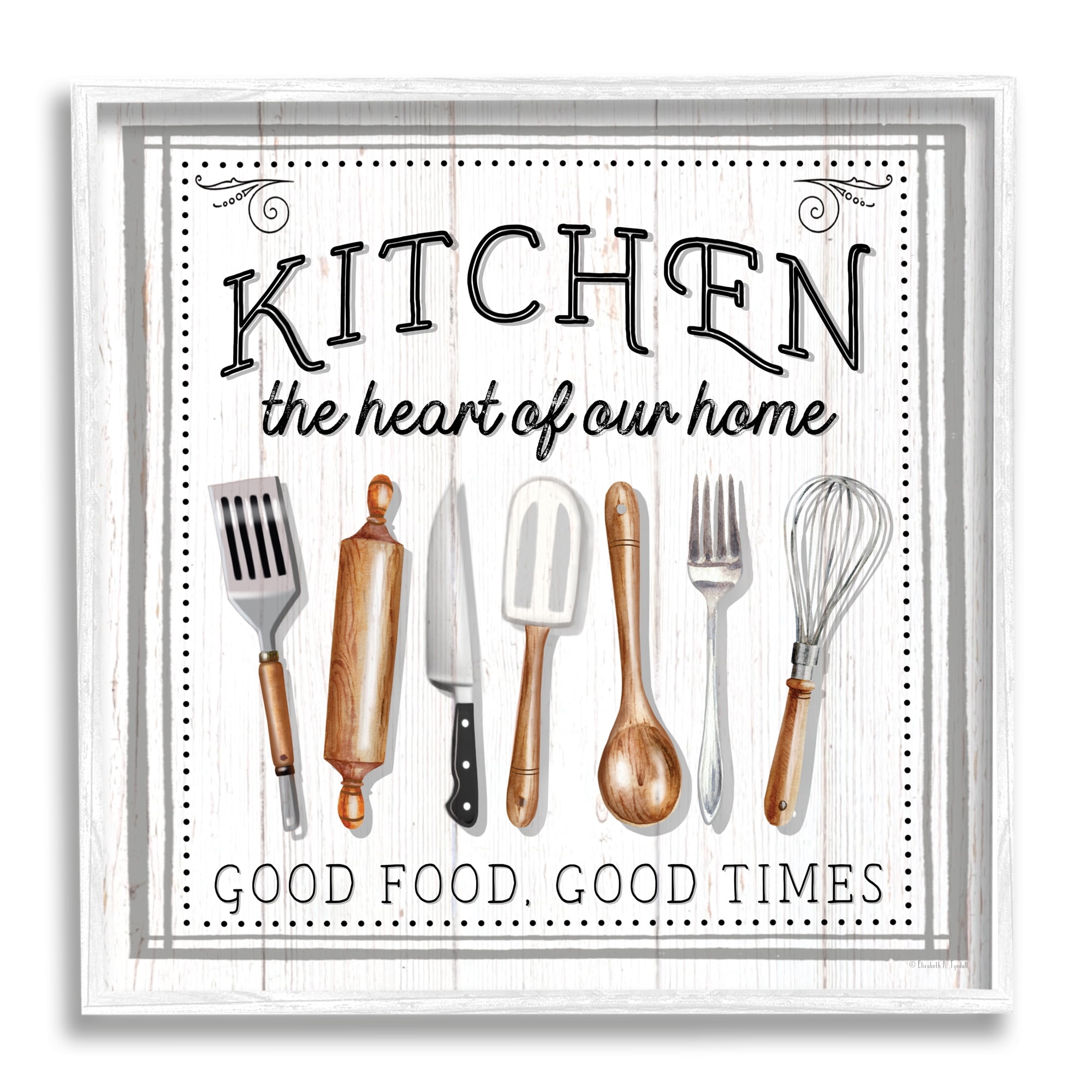 Stupell Industries Kitchen Good Food & Times Food & Beverage Painting White Framed Art Print Wall Art, 12 x 12