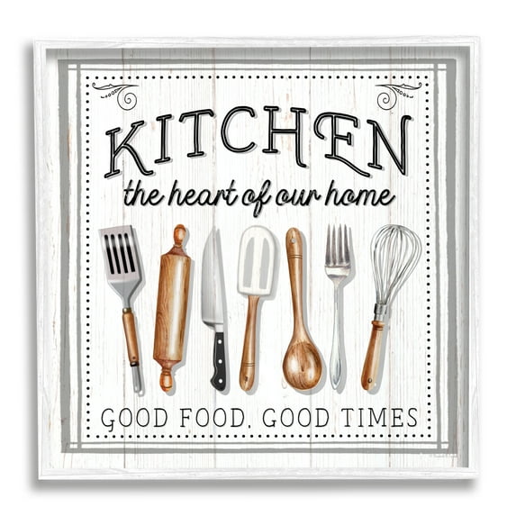 Stupell Industries Kitchen Good Food & Times Food & Beverage Painting White Framed Art Print Wall Art, 12 x 12