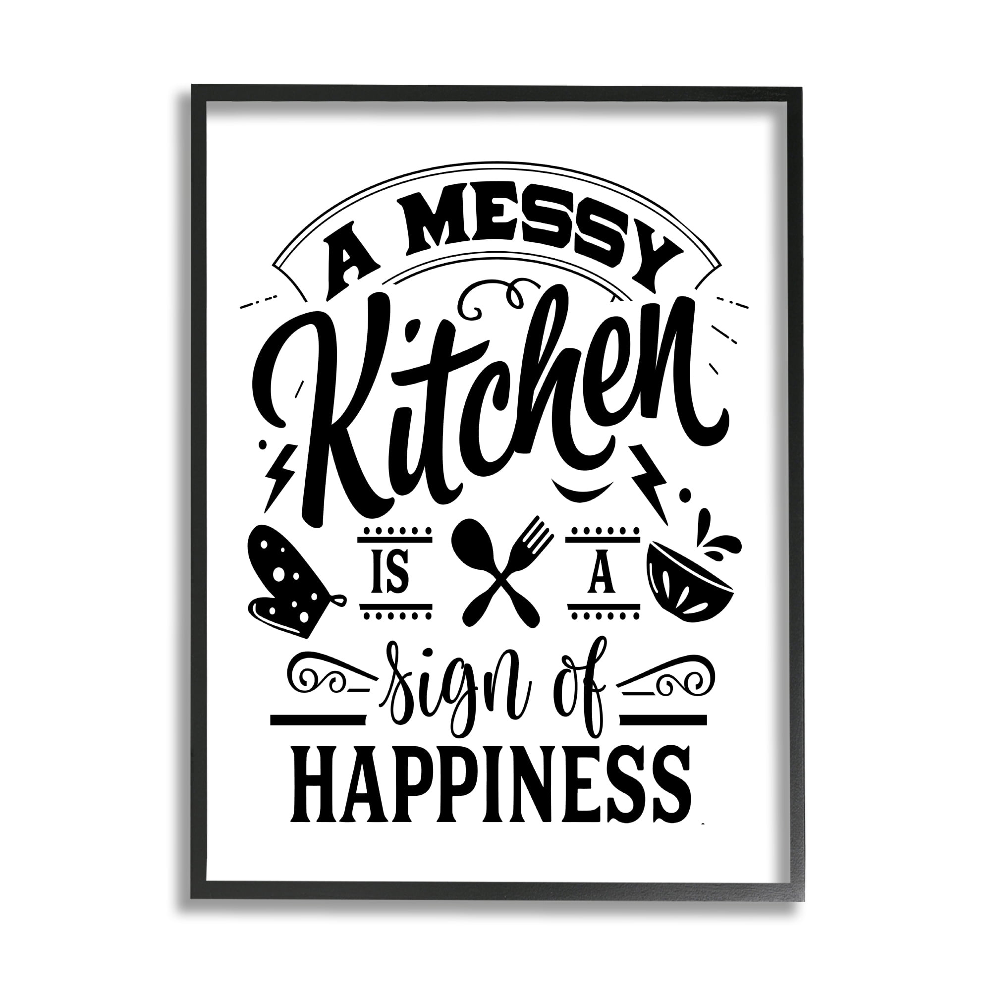 Stupell Industries Kitchen Happiness Retro Style Casual Silverware Motif Graphic Art Black Framed Art Print Wall Art, Design by Lettered and Lined