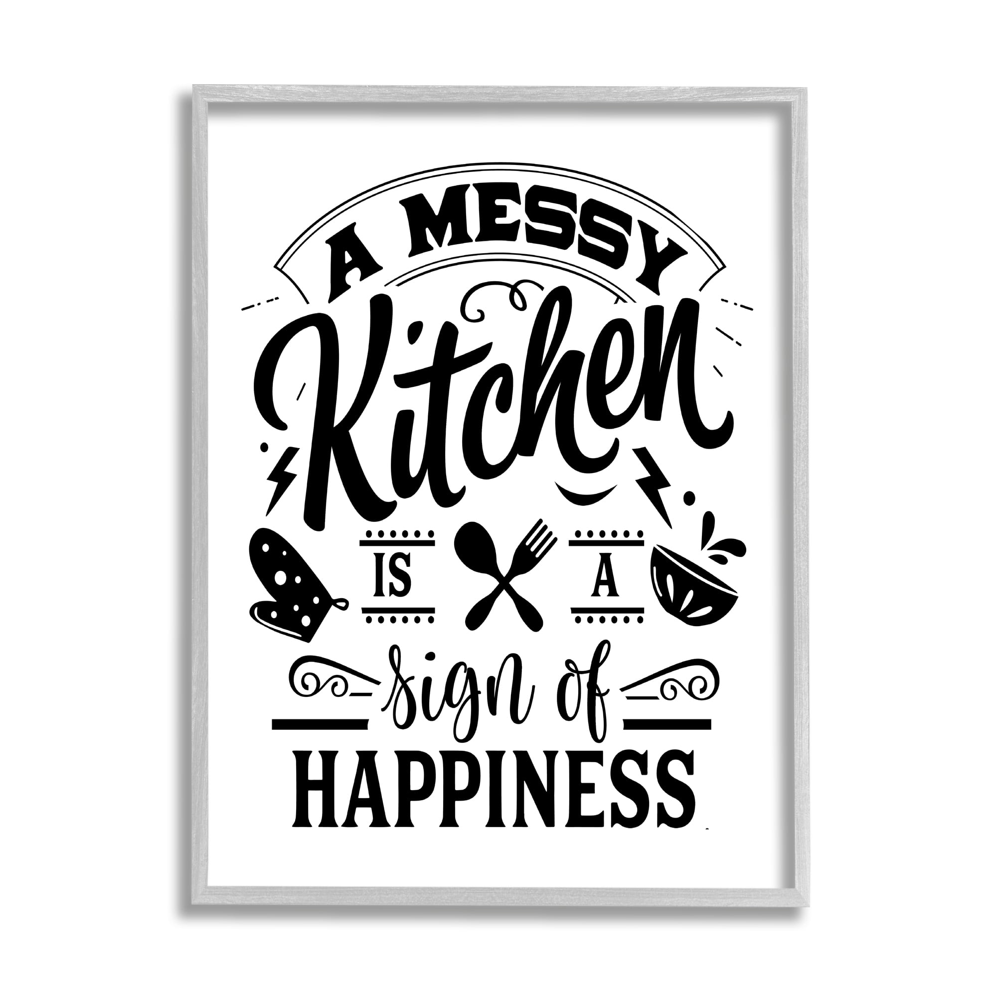 Stupell Industries Kitchen Happiness Retro Style Casual Silverware Motif Graphic Art Gray Framed Art Print Wall Art, Design by Lettered and Lined