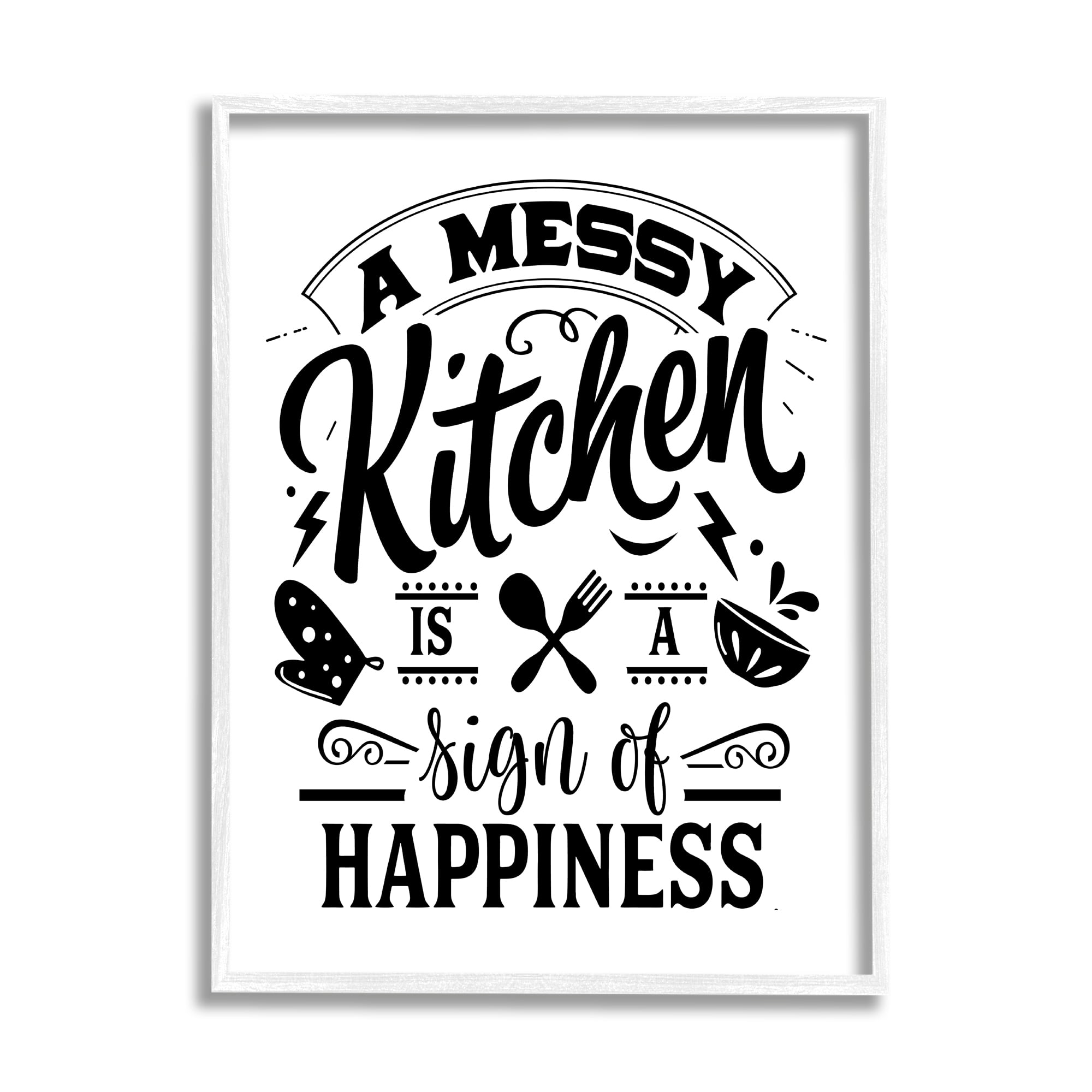 Stupell Industries Kitchen Happiness Retro Style Casual Silverware Motif Graphic Art White Framed Art Print Wall Art, Design by Lettered and Lined