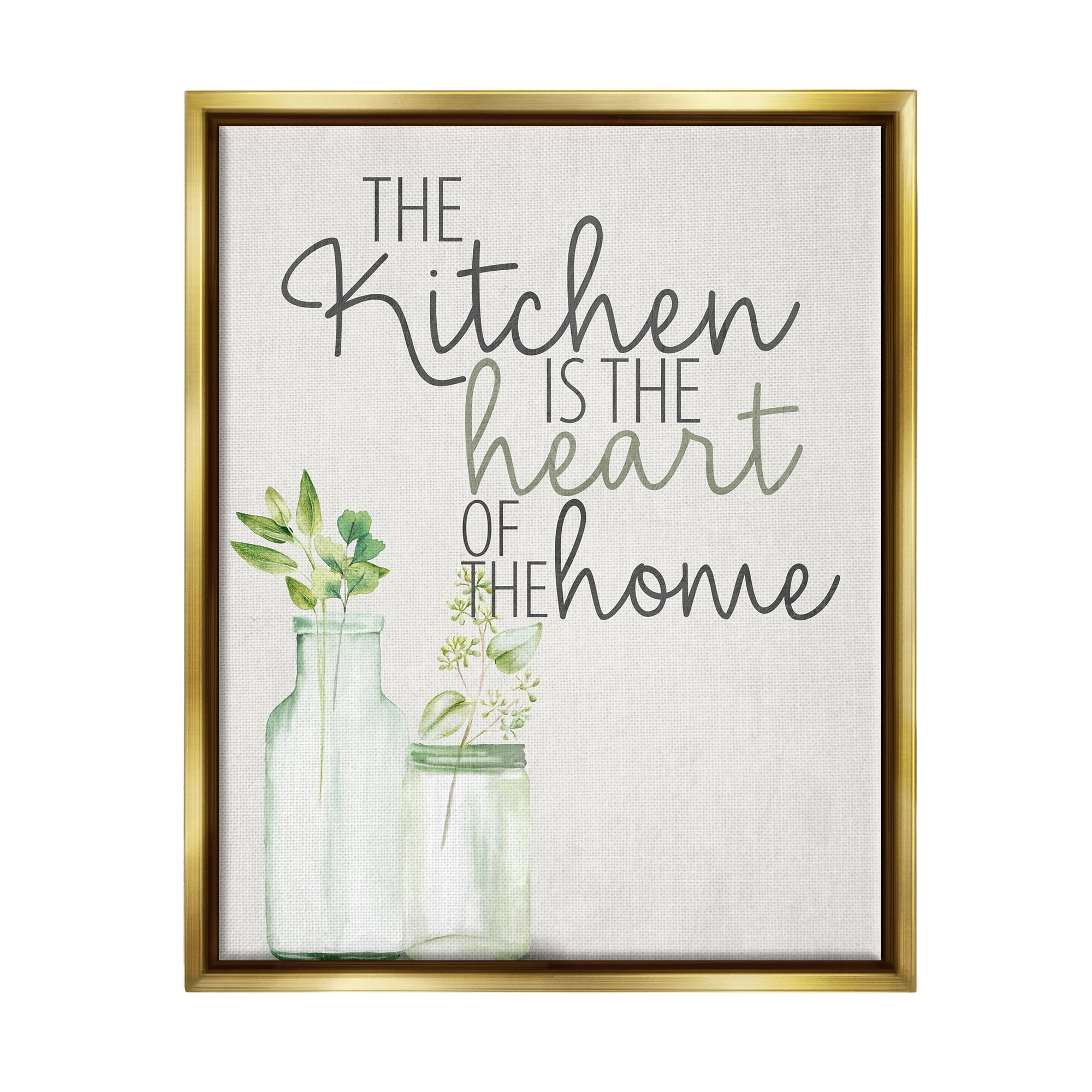Stupell Industries Kitchen Heart Phrase Food & Beverage Painting Gold Floater Framed Art Print Wall Art, 17 x 21
