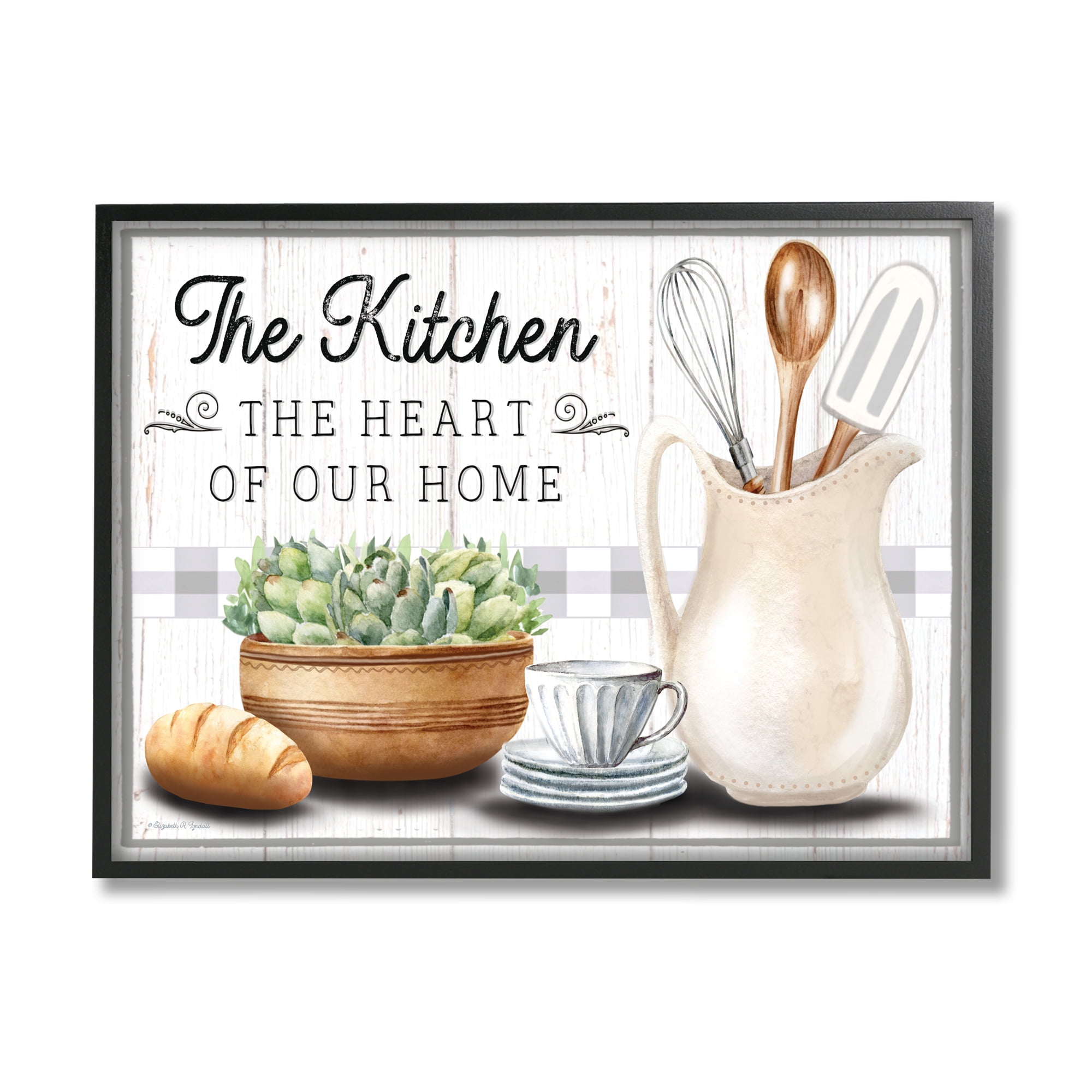 Stupell Industries Kitchen Heart of Home Food & Beverage Painting Black Framed Art Print Wall Art, 14 x 11