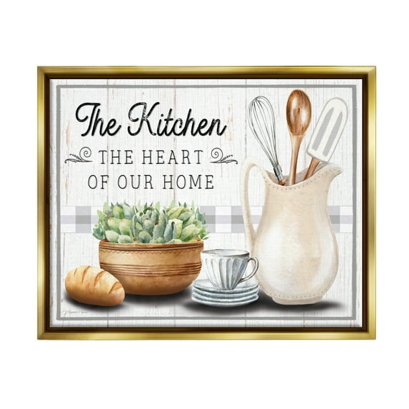 Stupell Industries Kitchen Heart of Home Food & Beverage Painting Gold Floater Framed Canvas Art Print Wall Art, 31 x 25