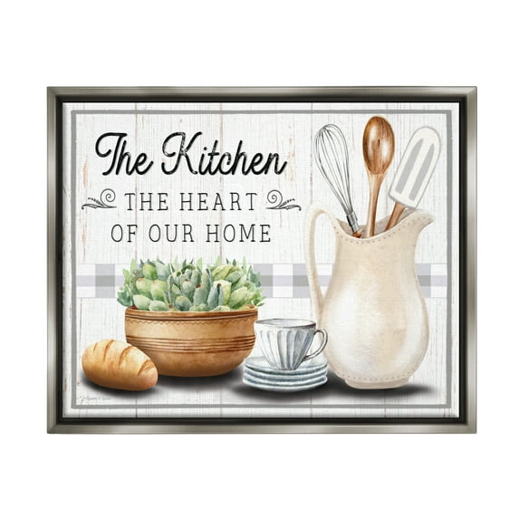 Stupell Industries Kitchen Heart of Home Food & Beverage Painting Gray Floater Framed Canvas Art Print Wall Art, 21 x 17