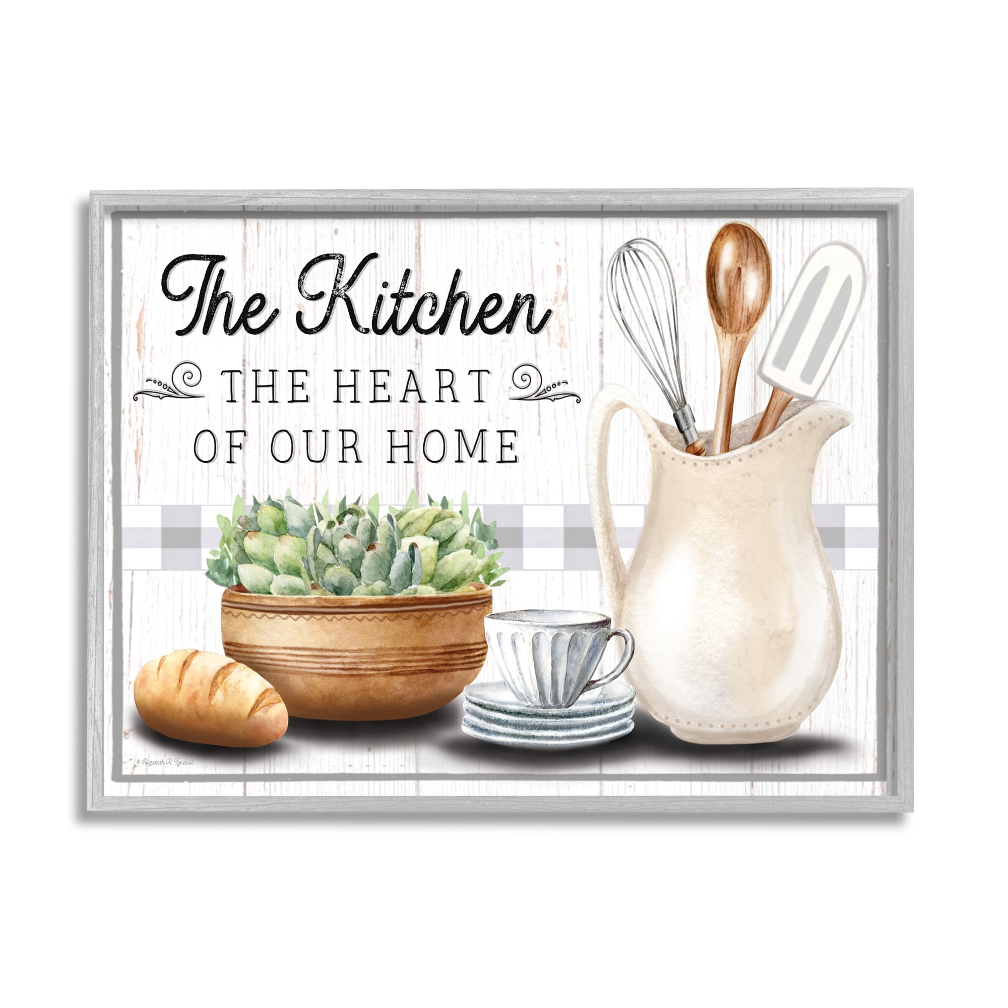 Stupell Industries Kitchen Heart of Home Food & Beverage Painting Gray Framed Art Print Wall Art, 20 x 16