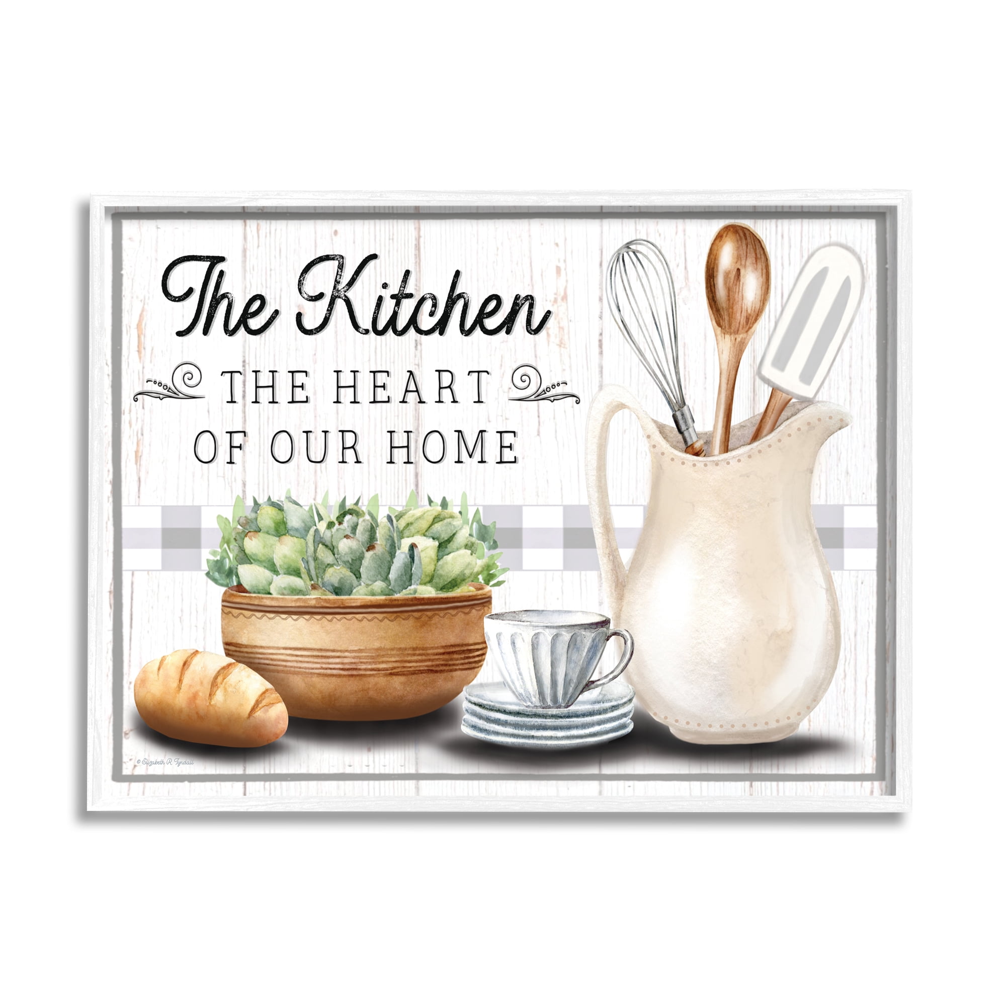 Stupell Industries Kitchen Heart of Home Food & Beverage Painting White Framed Art Print Wall Art, 20 x 16