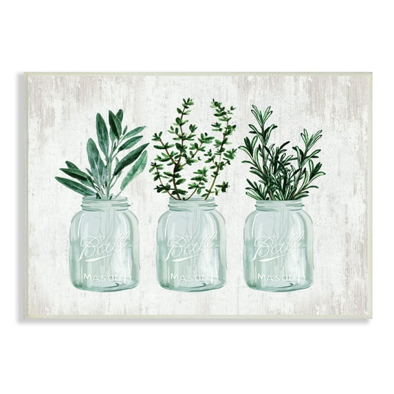 Stupell Industries Kitchen Herb Trio Garden Spices Country Glass Jars, 15 x 10, Design by Lettered and Lined