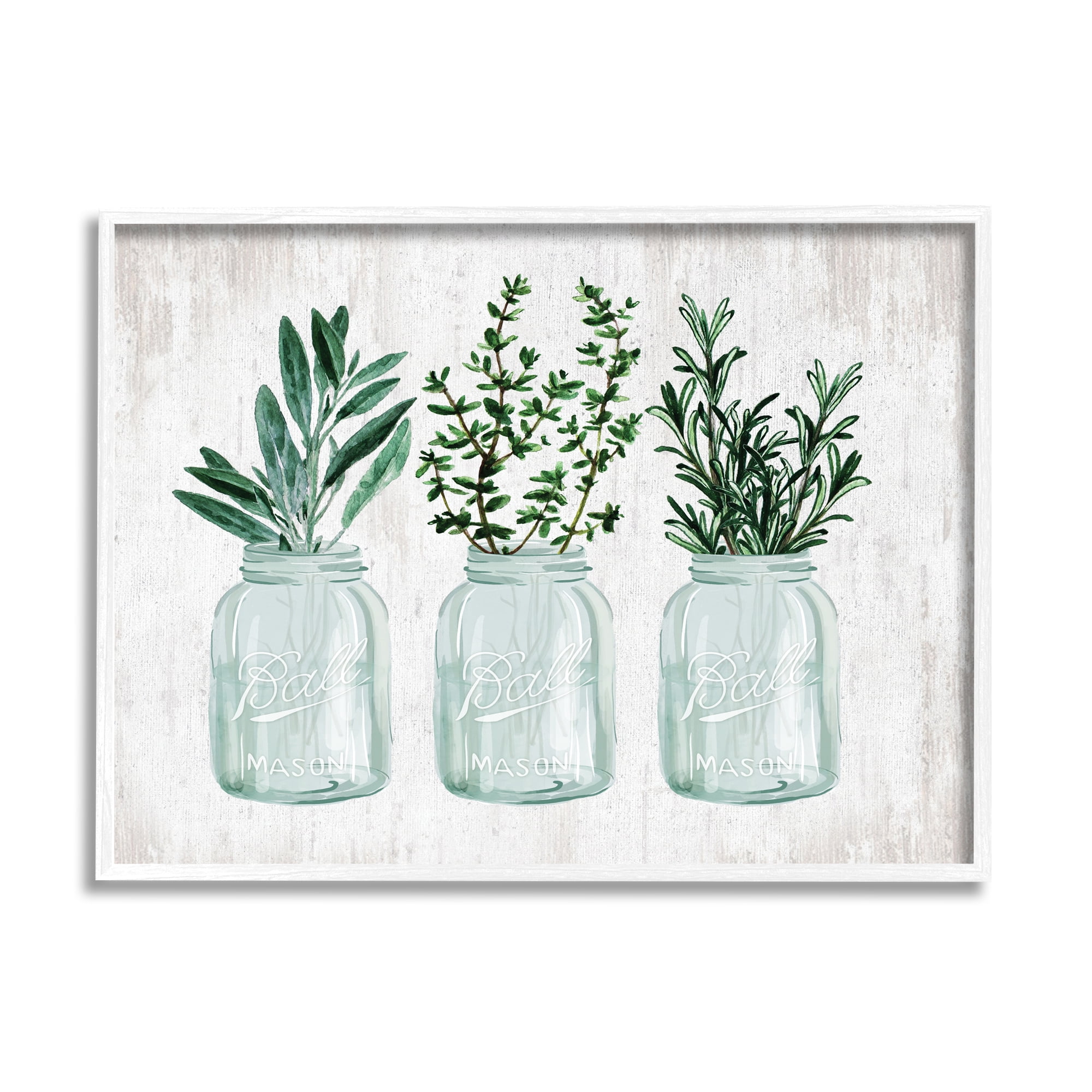 Stupell Industries Kitchen Herb Trio Garden Spices Country Glass Jars, 20 x 16, Design by Lettered and Lined