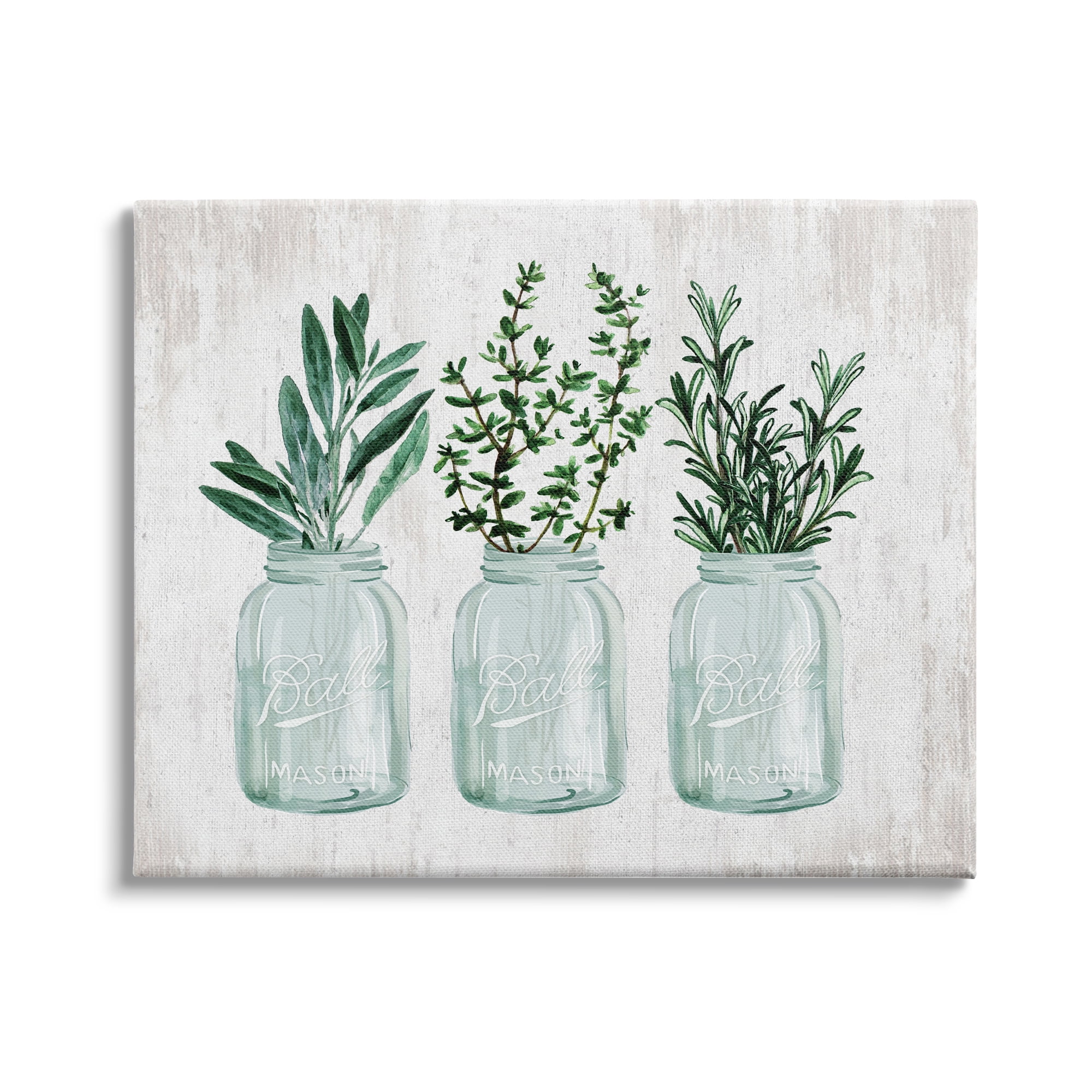 Stupell Industries Kitchen Herb Trio Garden Spices Country Glass Jars, 48 x 36, Design by Lettered and Lined