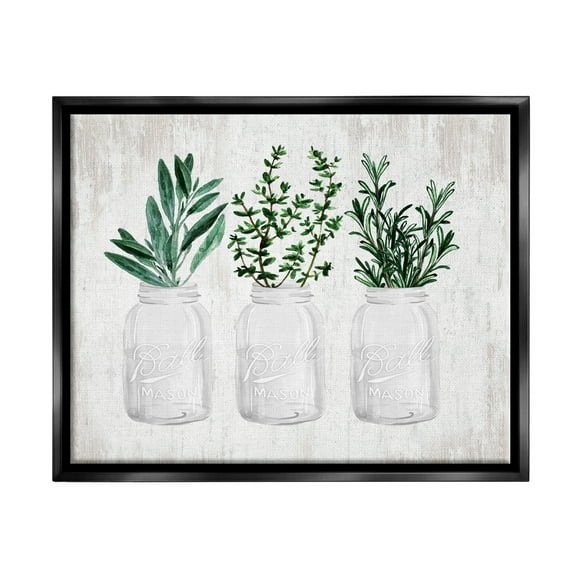 Stupell Industries Kitchen Herbs in Jars Botanical & Floral Painting Black Floater Framed Art Print Wall Art, 21 x 17