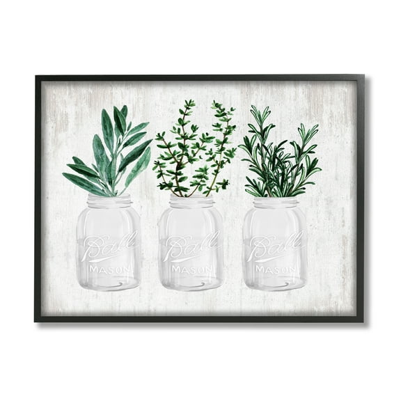 Stupell Industries Kitchen Herbs in Jars Botanical & Floral Painting Black Framed Art Print Wall Art, 14 x 11