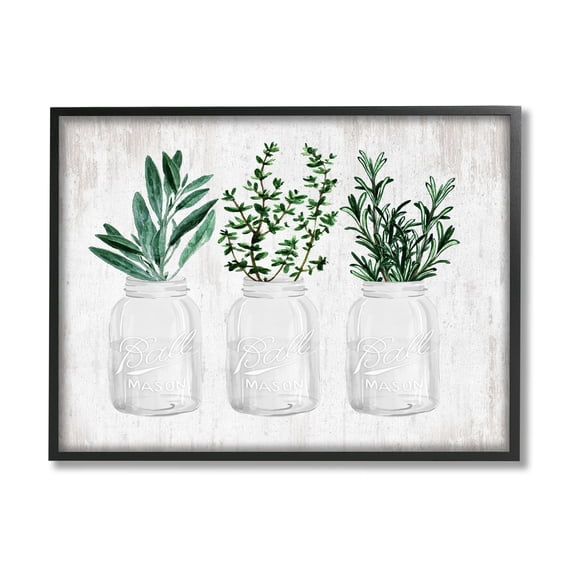 Stupell Industries Kitchen Herbs in Jars Botanical & Floral Painting Black Framed Art Print Wall Art, 30 x 24