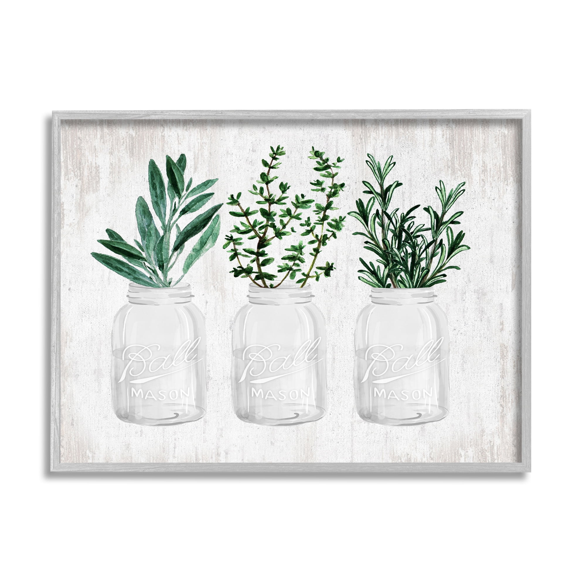 Stupell Industries Kitchen Herbs in Jars Botanical & Floral Painting Gray Framed Art Print Wall Art, 14 x 11
