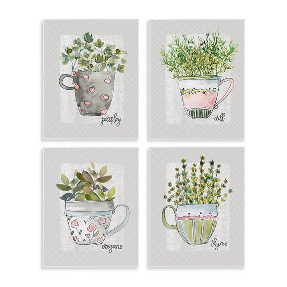 Stupell Industries Kitchen Herbs in Mugs 4 Piece Wall Plaque Art Set, design by Livi Finn