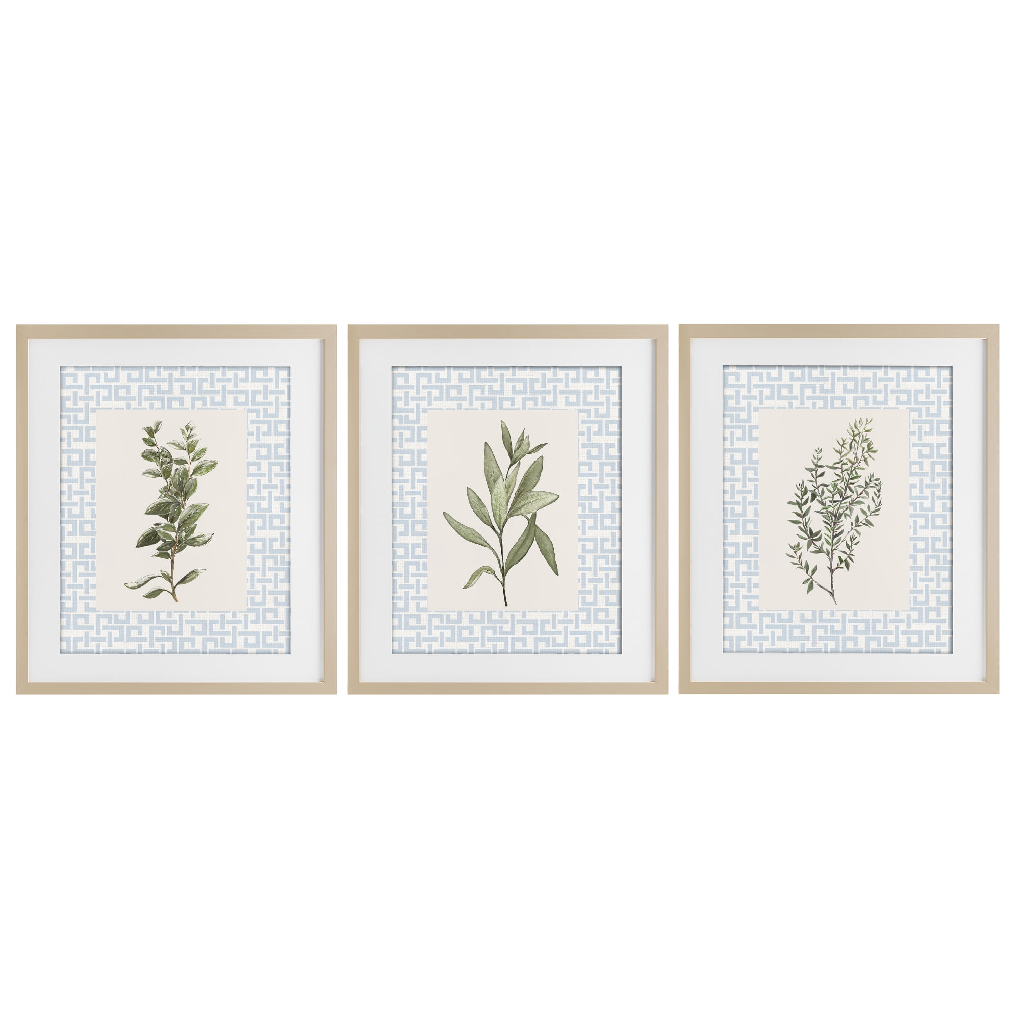 Stupell Industries Kitchen Herbs on Geometric 3 Piece Birch Framed Print Under Glass Set, design by Diannart