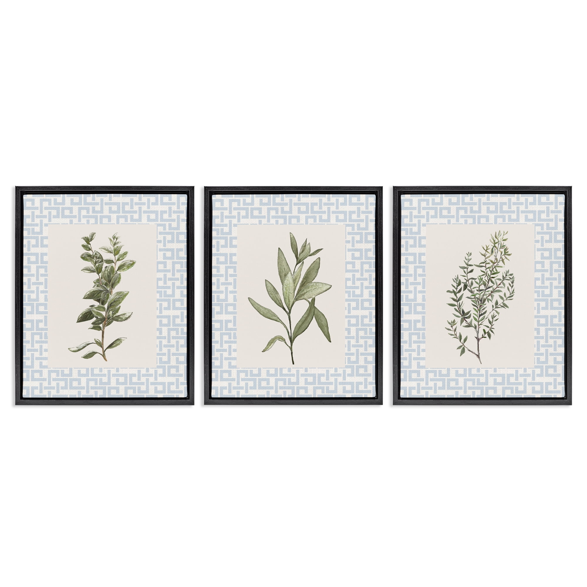 Stupell Industries Kitchen Herbs on Geometric 3 Piece Black Framed Floater Canvas Set, design by Diannart