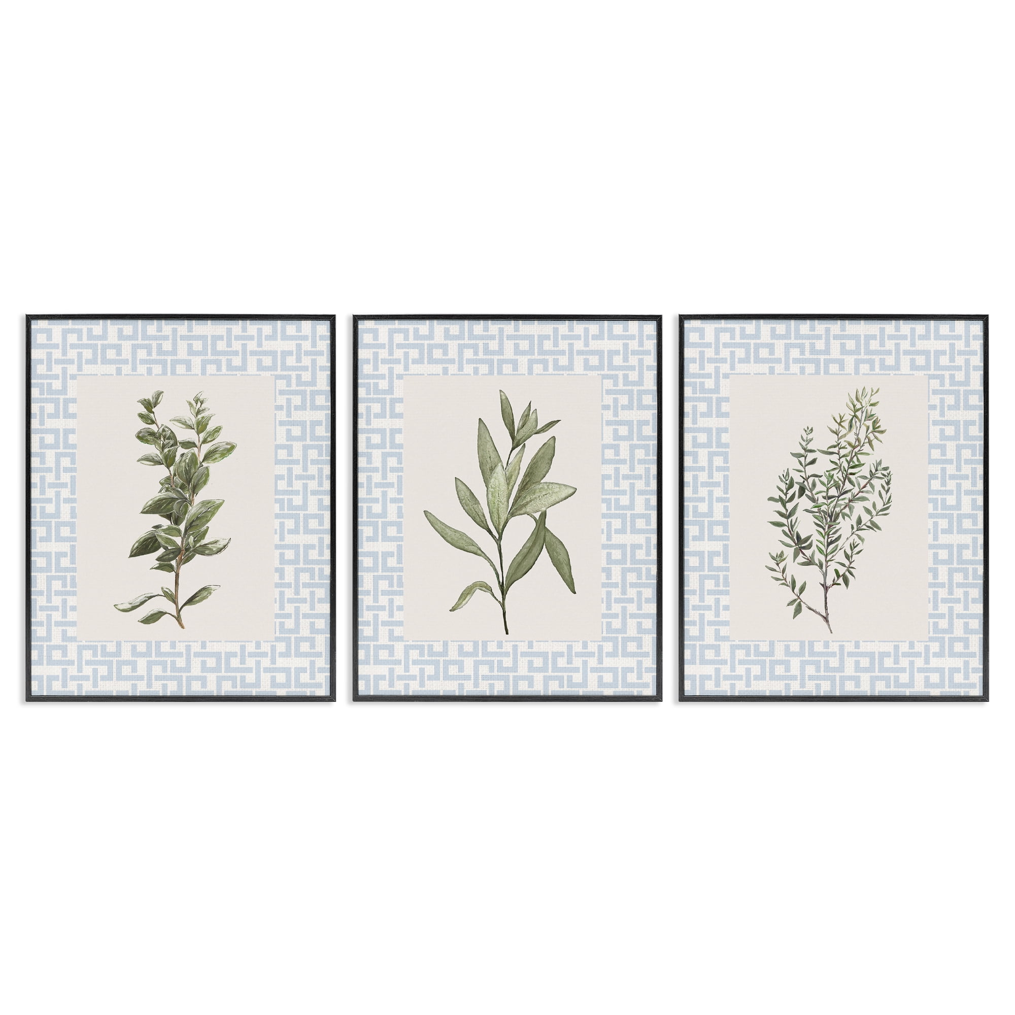 Stupell Industries Kitchen Herbs on Geometric 3 Piece Black Framed Giclee Art Set, design by Diannart