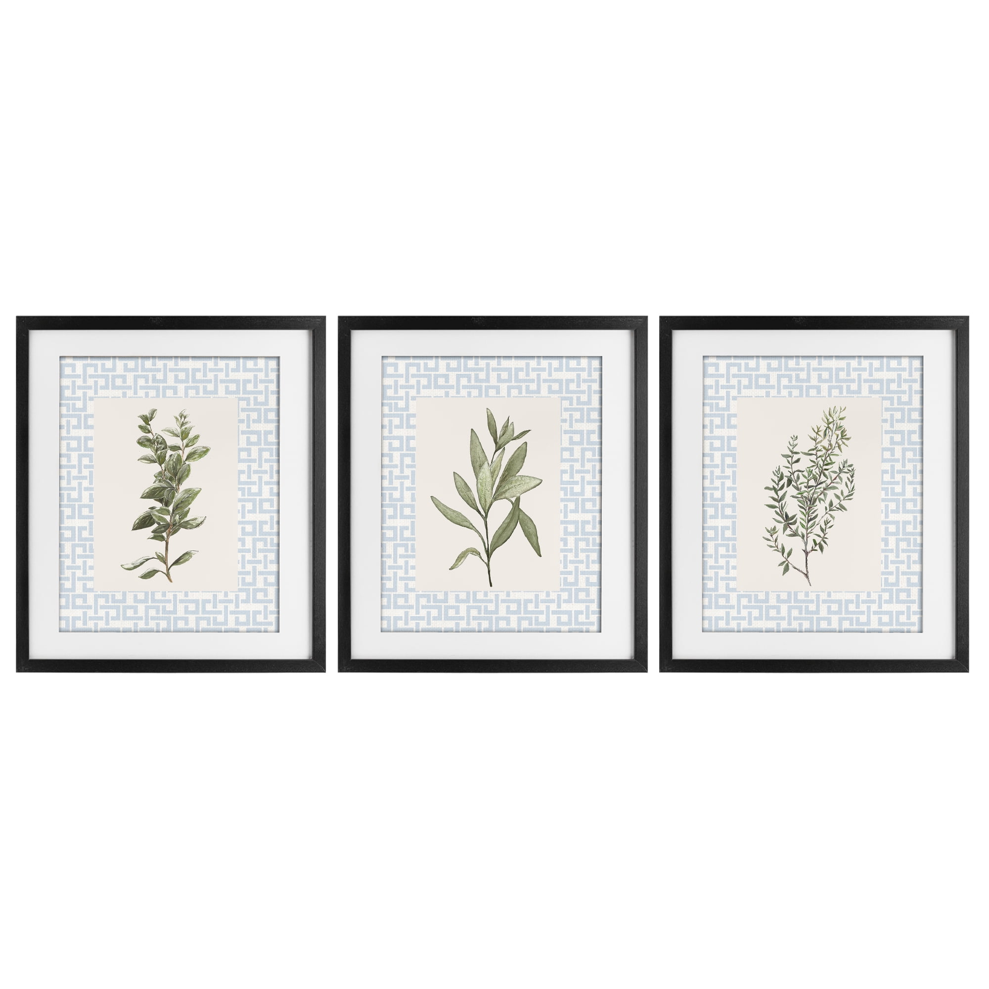 Stupell Industries Kitchen Herbs on Geometric 3 Piece Black Framed Print Under Glass Set, design by Diannart