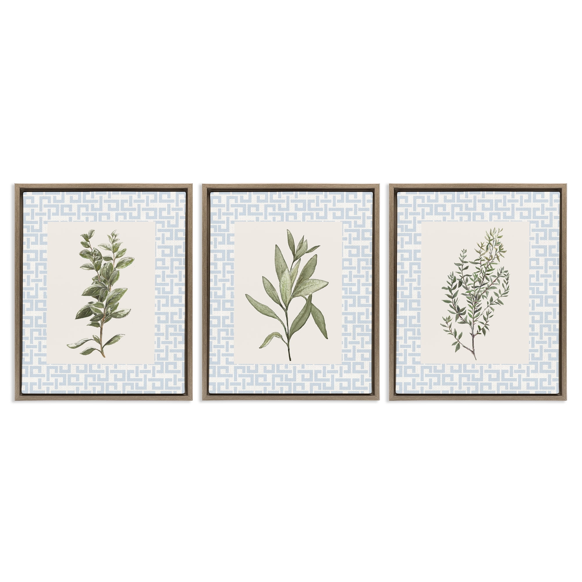 Stupell Industries Kitchen Herbs on Geometric 3 Piece Brown Framed Floater Canvas Set, design by Diannart