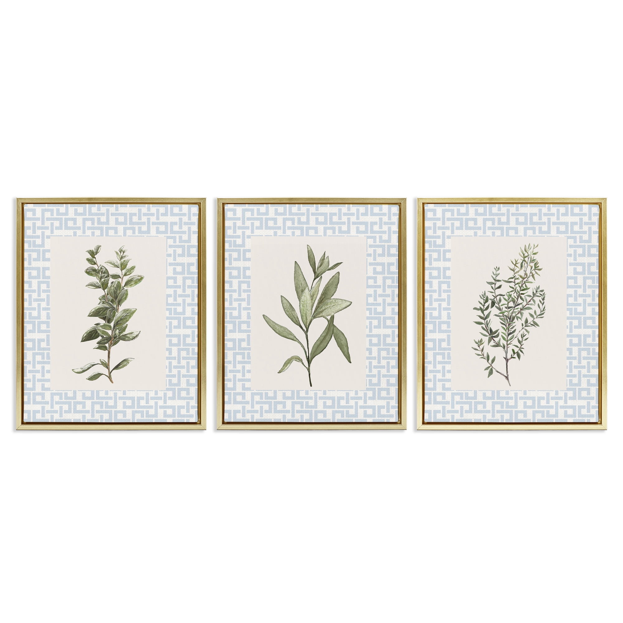 Stupell Industries Kitchen Herbs on Geometric 3 Piece Gold Framed Floater Canvas Set, design by Diannart