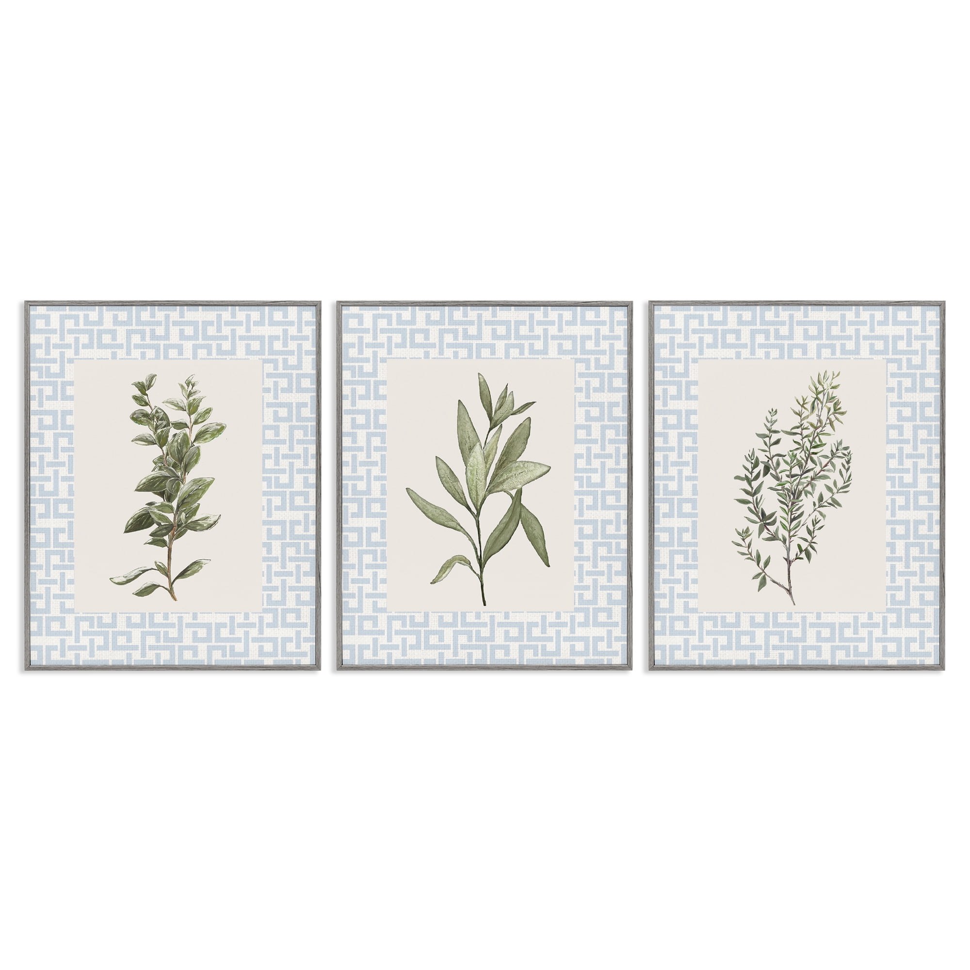Stupell Industries Kitchen Herbs on Geometric 3 Piece Gray Framed Giclee Art Set, design by Diannart