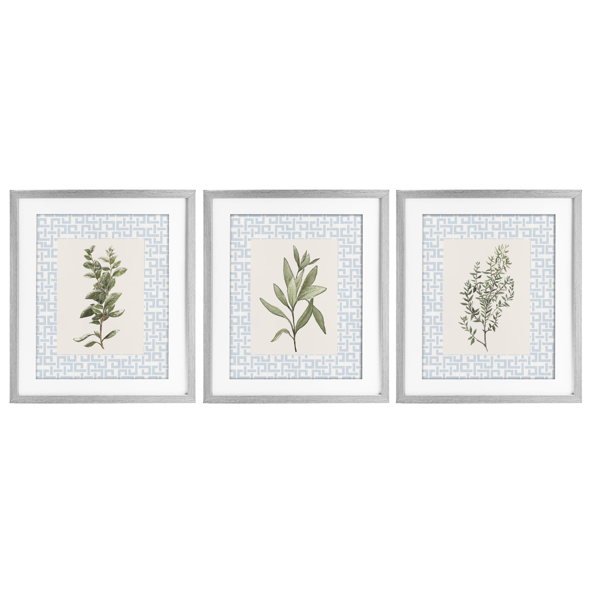 Stupell Industries Kitchen Herbs on Geometric 3 Piece Gray Framed Print Under Glass Set, design by Diannart