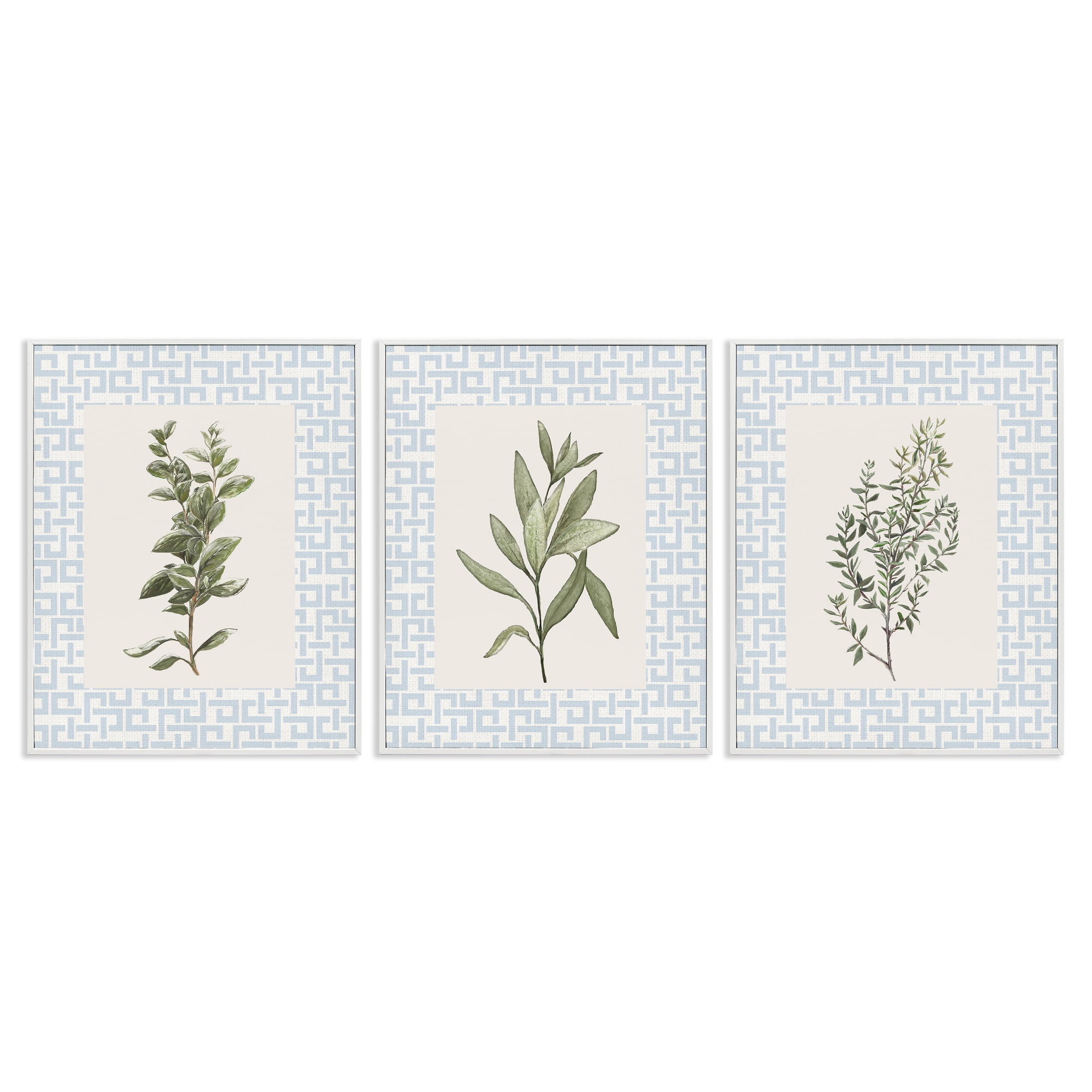 Stupell Industries Kitchen Herbs on Geometric 3 Piece White Framed Giclee Art Set, design by Diannart