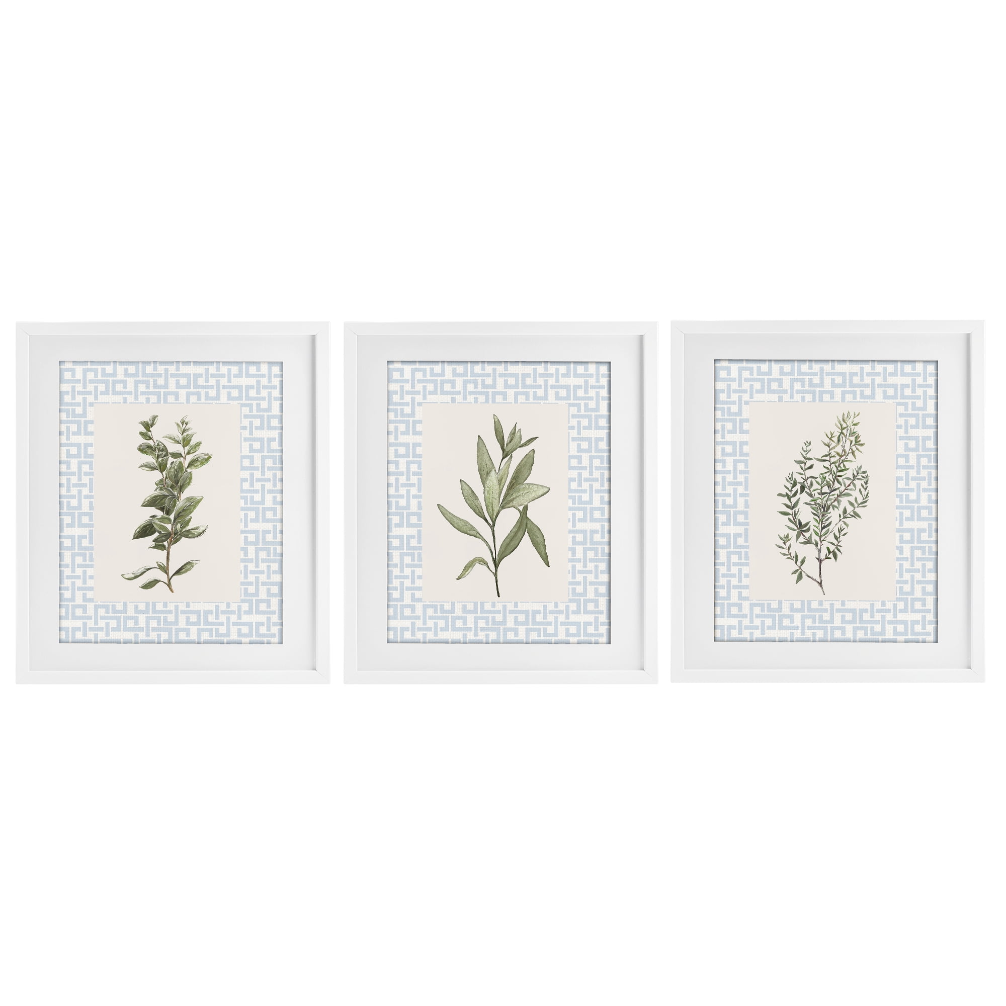 Stupell Industries Kitchen Herbs on Geometric 3 Piece White Framed Print Under Glass Set, design by Diannart