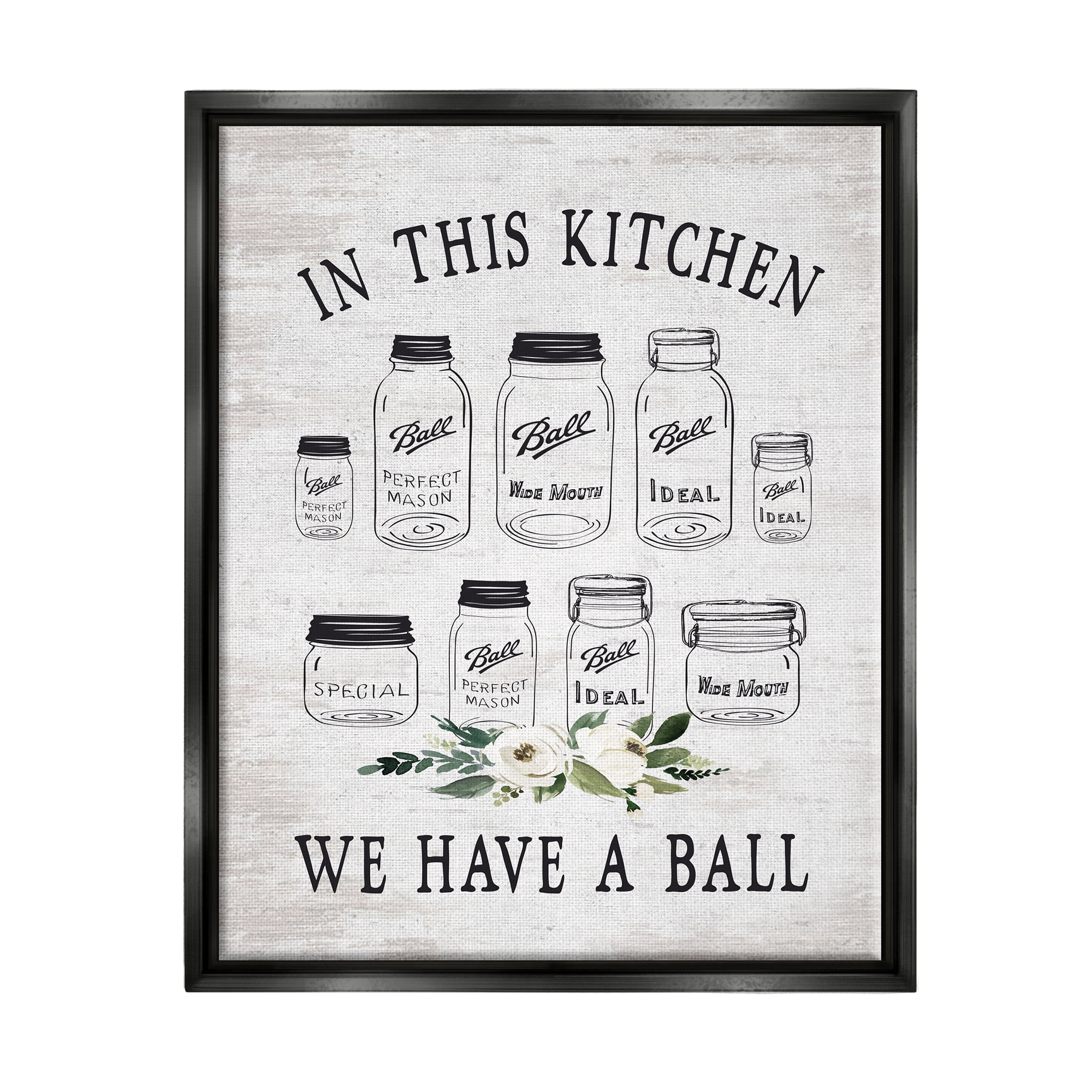 Stupell Industries Kitchen Jar Phrase Botanical & Floral Painting Black Floater Framed Art Print Wall Art, 25 x 31