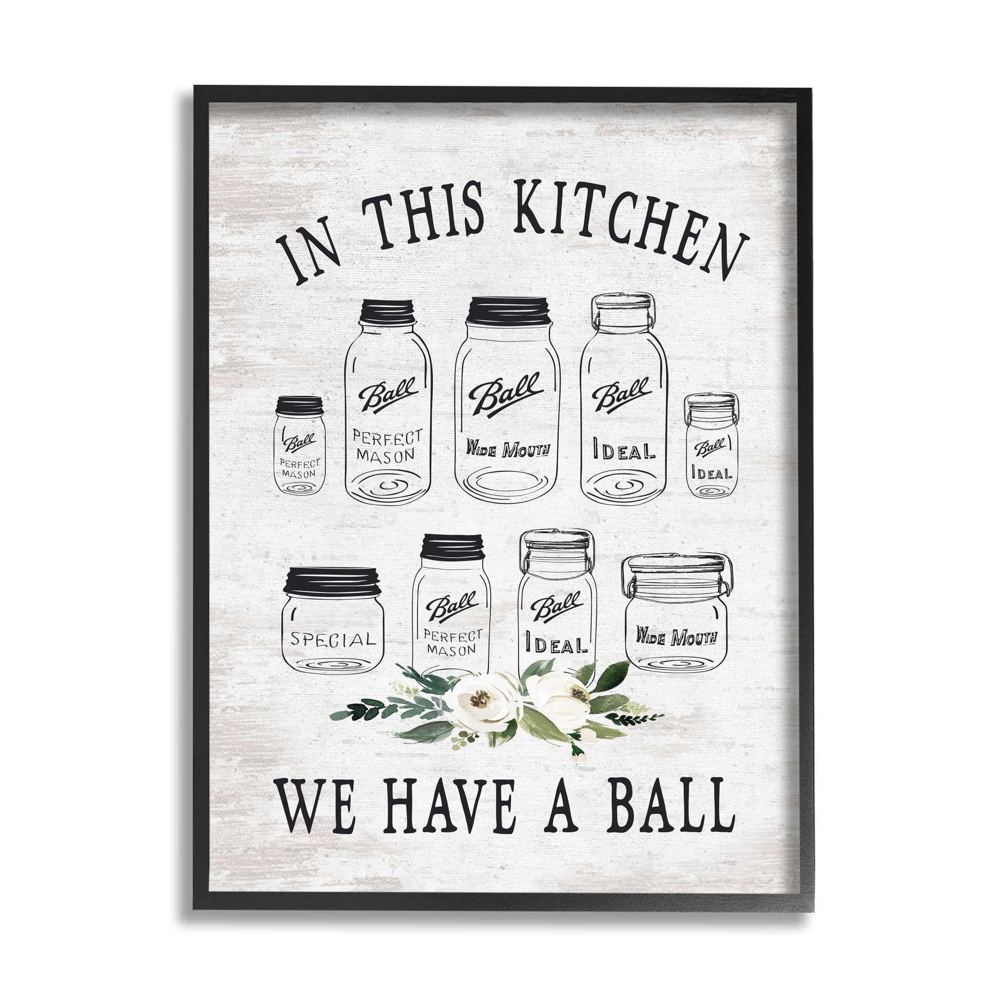 Stupell Industries Kitchen Jar Phrase Botanical & Floral Painting Black Framed Art Print Wall Art, 16 x 20