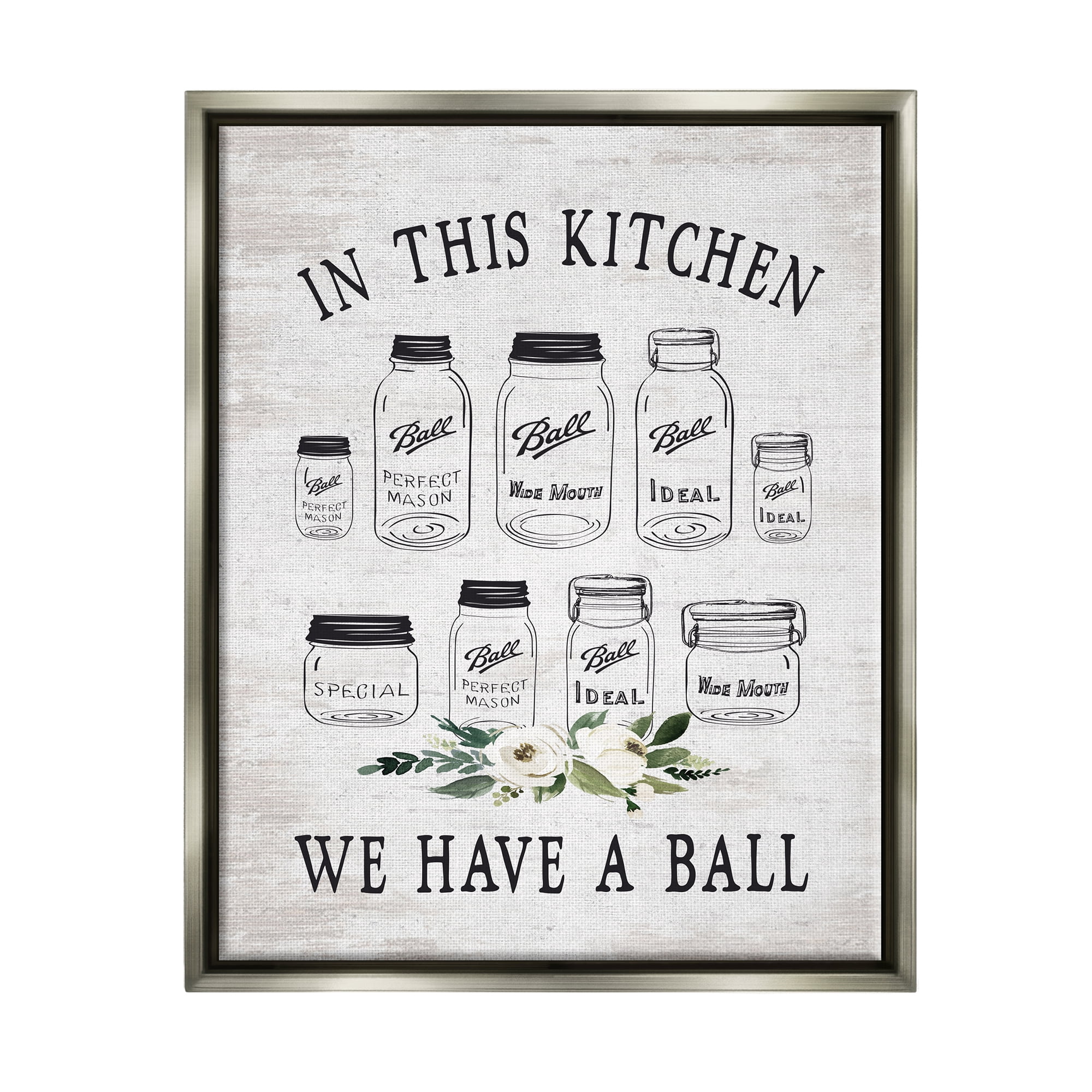 Stupell Industries Kitchen Jar Phrase Botanical & Floral Painting Gray Floater Framed Art Print Wall Art, 17 x 21