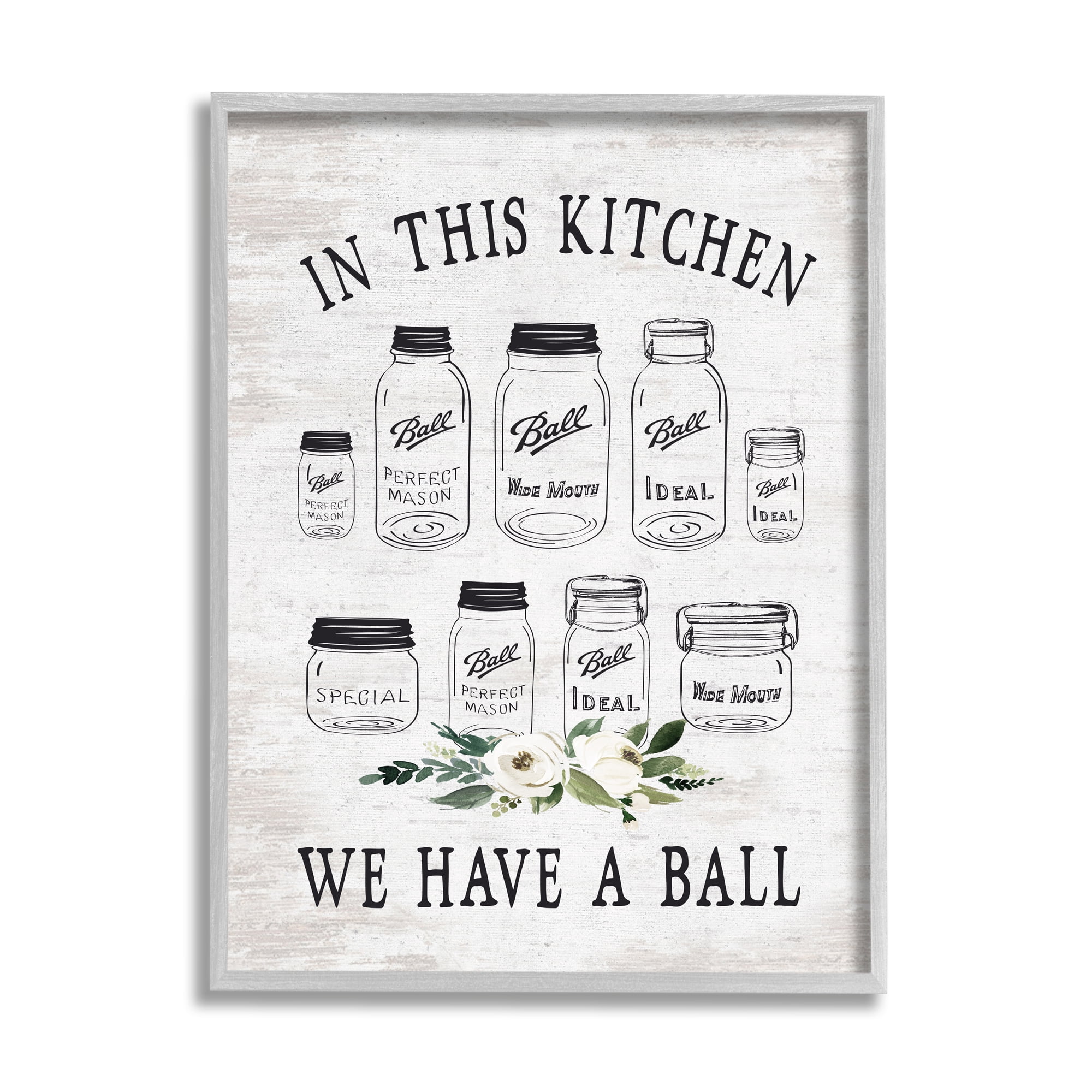 Stupell Industries Kitchen Jar Phrase Botanical & Floral Painting Gray Framed Art Print Wall Art, 11 x 14