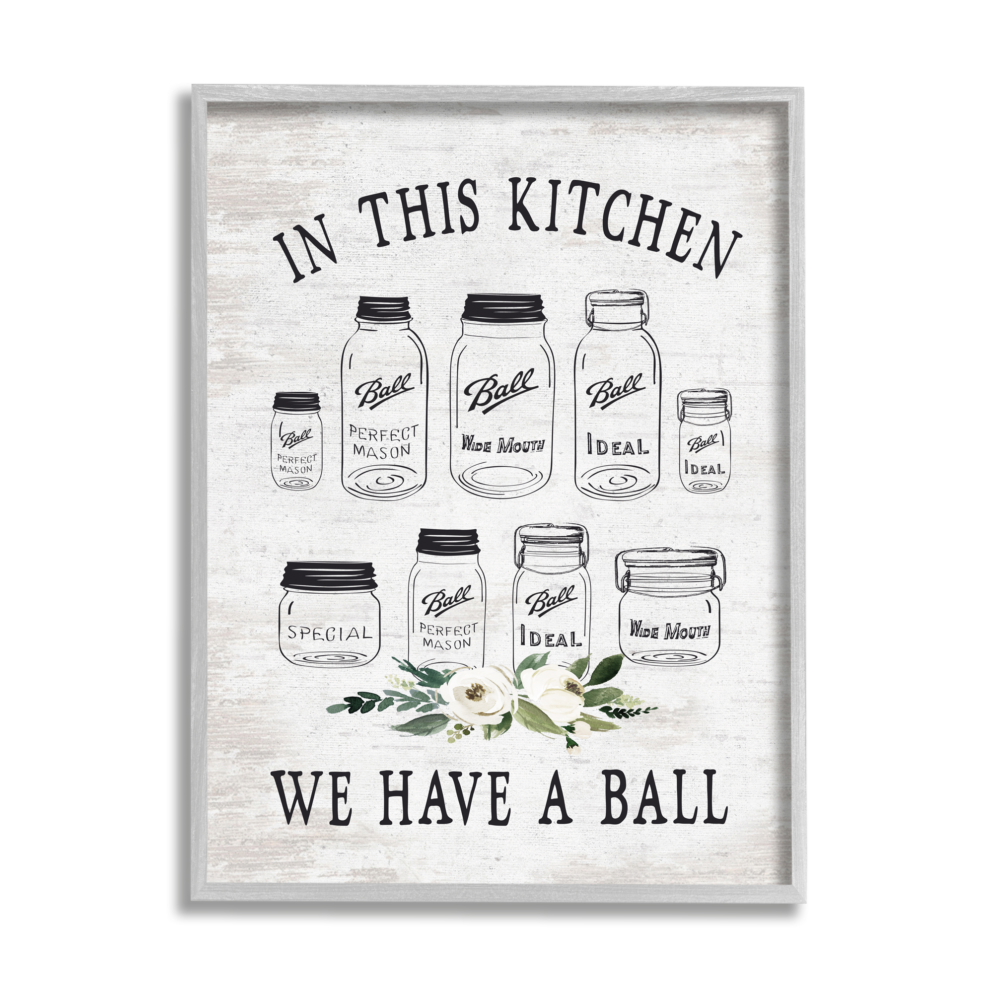 Stupell Industries Kitchen Jar Phrase Botanical & Floral Painting Gray Framed Art Print Wall Art, 24 x 30
