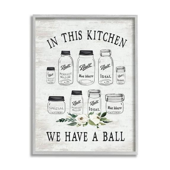 Stupell Industries Kitchen Jar Phrase Botanical & Floral Painting Gray Framed Art Print Wall Art, 24 x 30