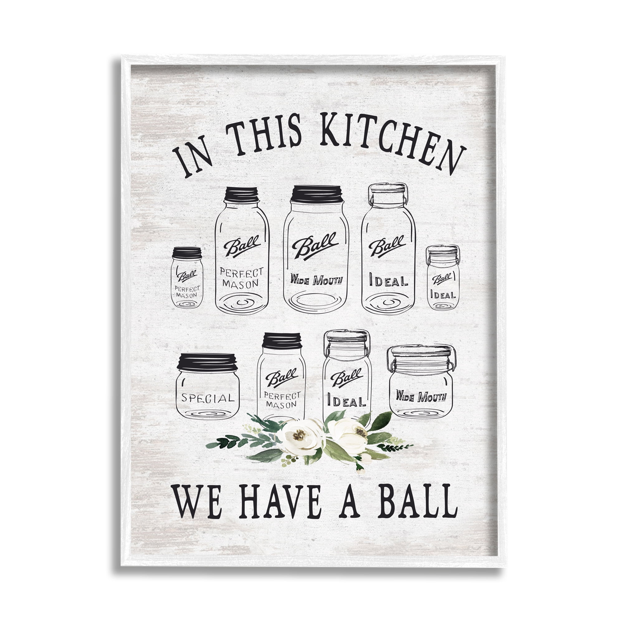 Stupell Industries Kitchen Jar Phrase Botanical & Floral Painting White Framed Art Print Wall Art, 11 x 14
