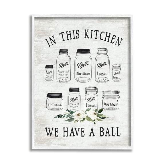 Stupell Industries Kitchen Jar Phrase Botanical & Floral Painting White Framed Art Print Wall Art, 11 x 14