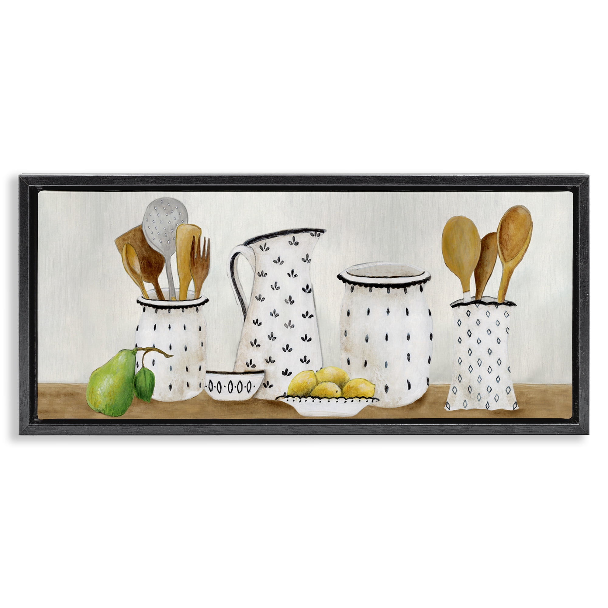 Stupell Industries Kitchen Jugs & Utensils Black Framed Floater Canvas Wall Art, design by Janet Tava