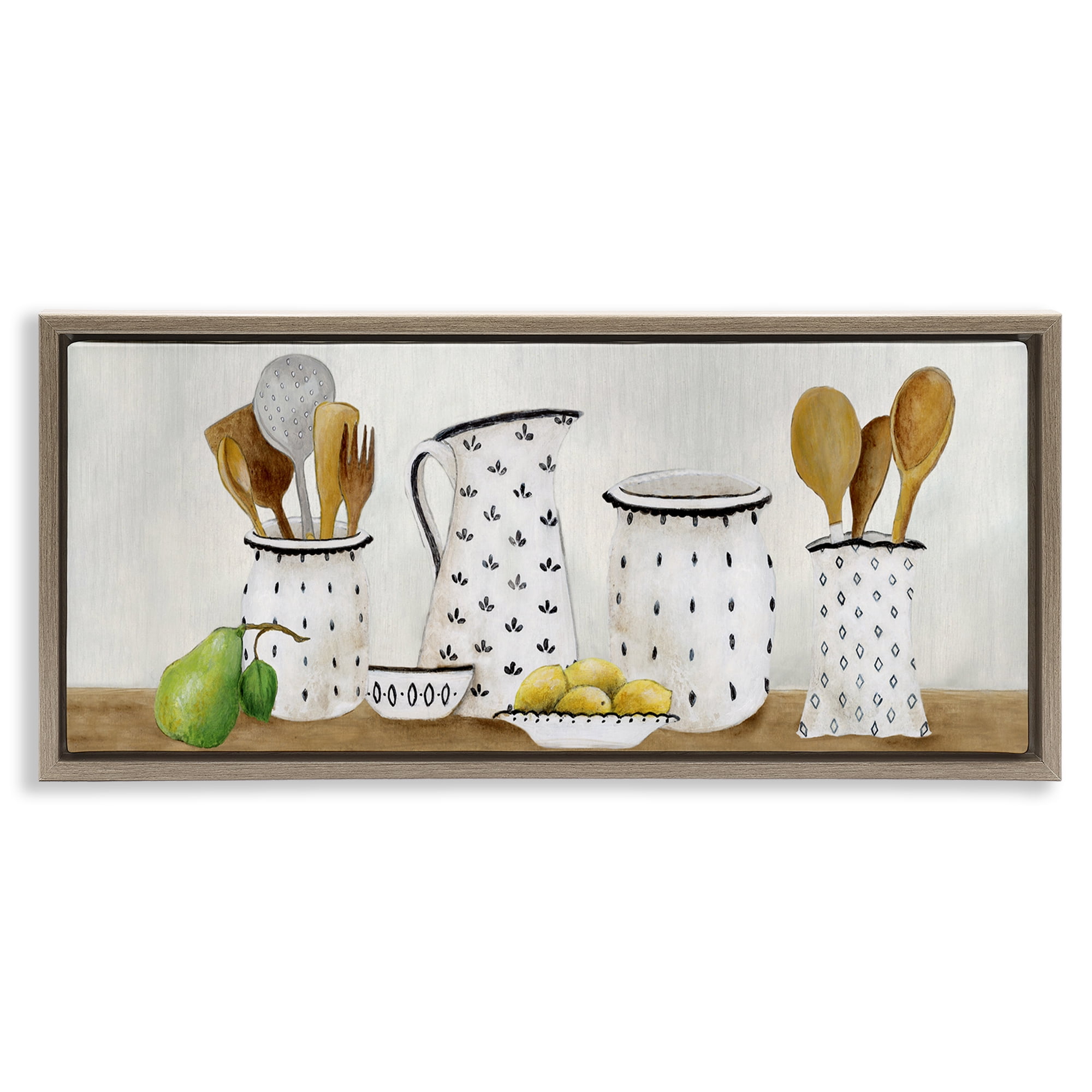 Stupell Industries Kitchen Jugs & Utensils Brown Framed Floater Canvas Wall Art, design by Janet Tava