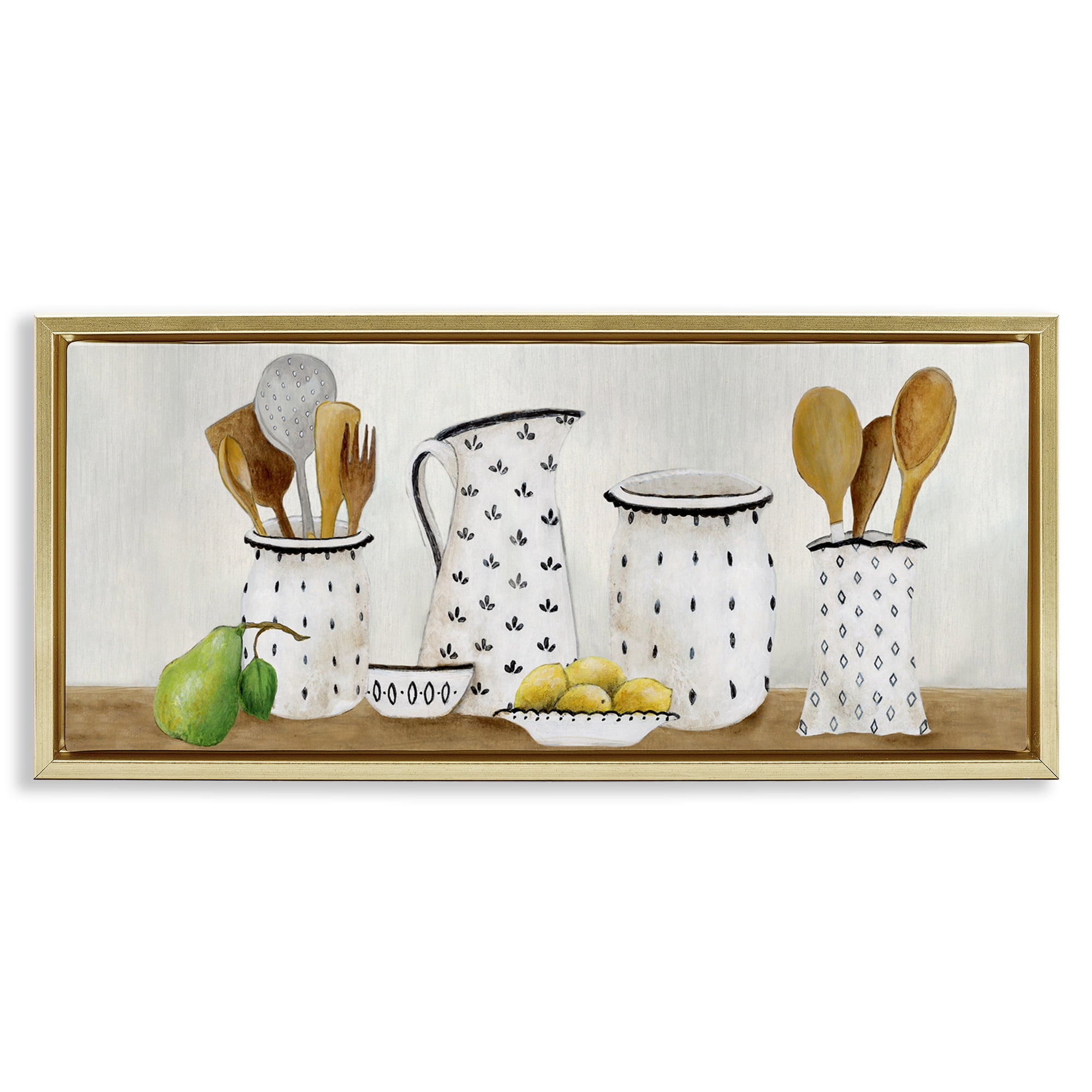 Stupell Industries Kitchen Jugs & Utensils Gold Framed Floater Canvas Wall Art, design by Janet Tava